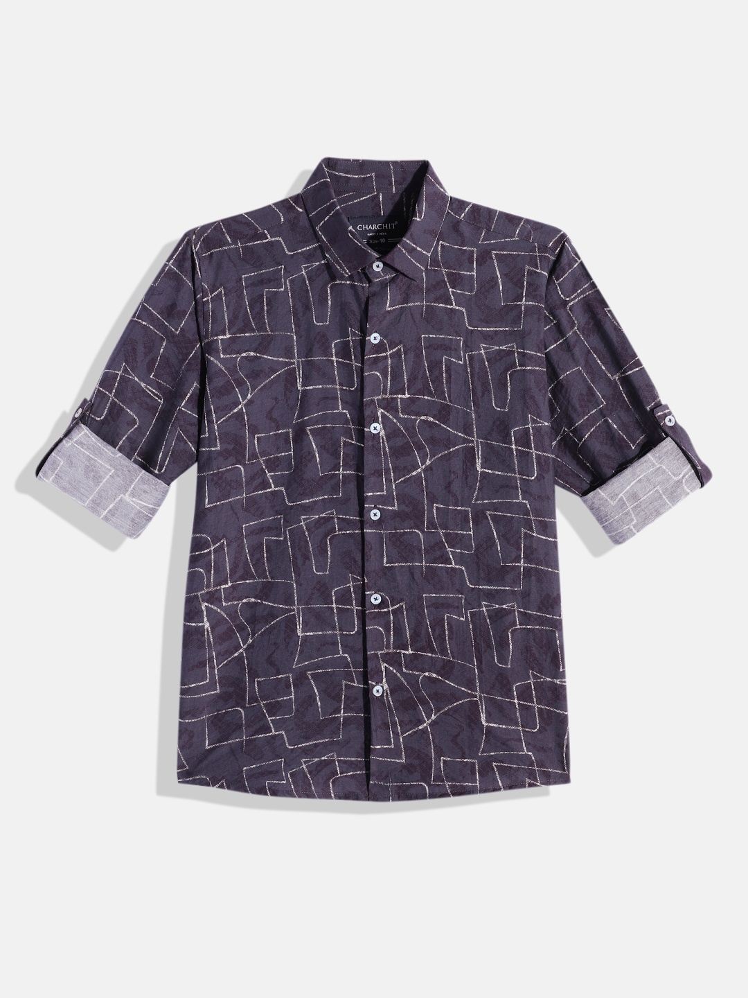 

CHARCHIT Boys Comfort Printed Pure Cotton Casual Shirt, Navy blue
