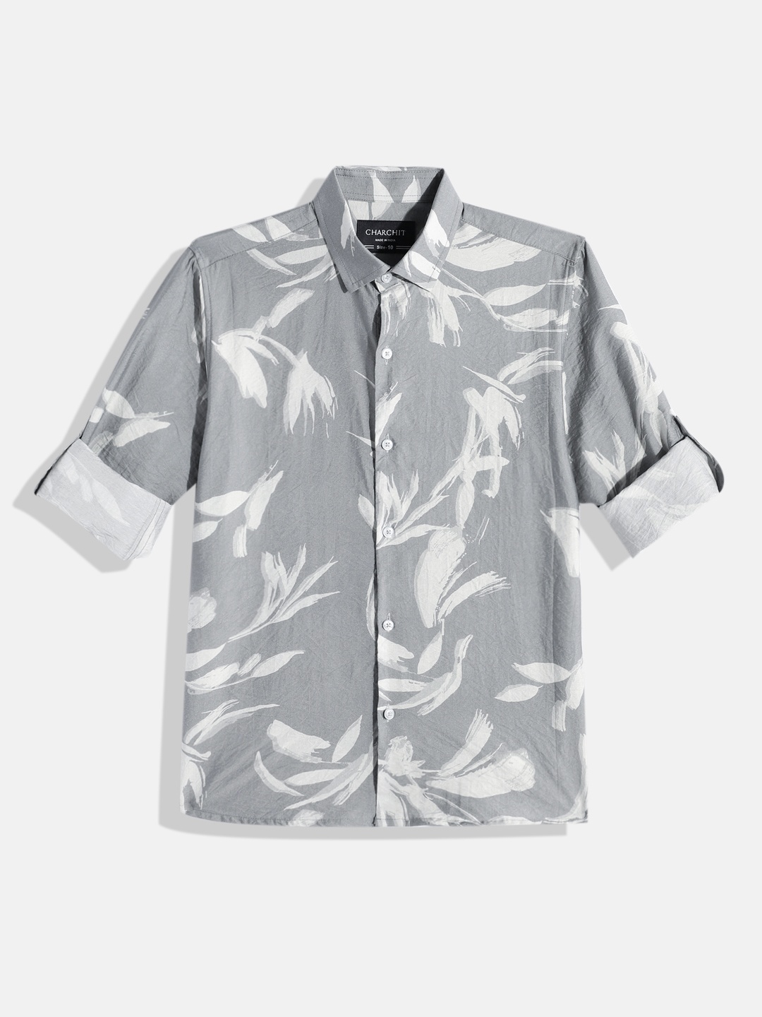 

CHARCHIT Boys Comfort Printed Pure Cotton Casual Shirt, Grey