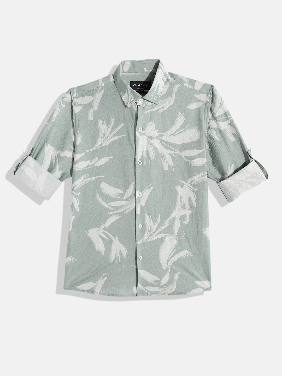 

CHARCHIT Boys Comfort Printed Pure Cotton Casual Shirt, Sea green
