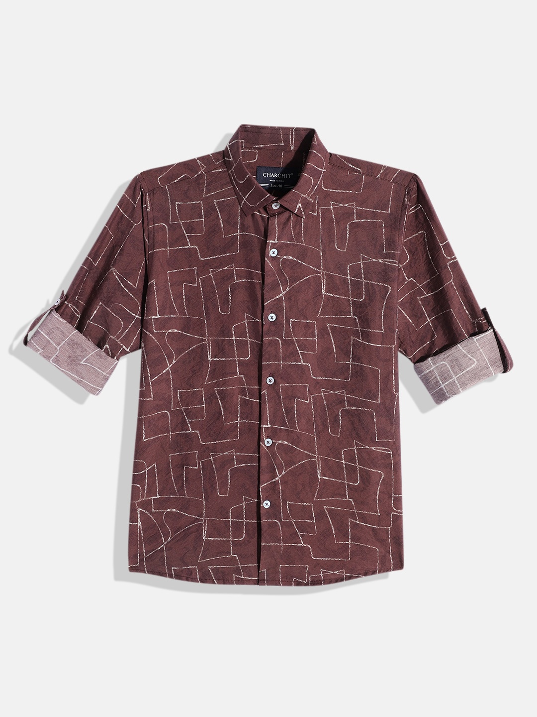 

CHARCHIT Boys Comfort Printed Pure Cotton Casual Shirt, Burgundy