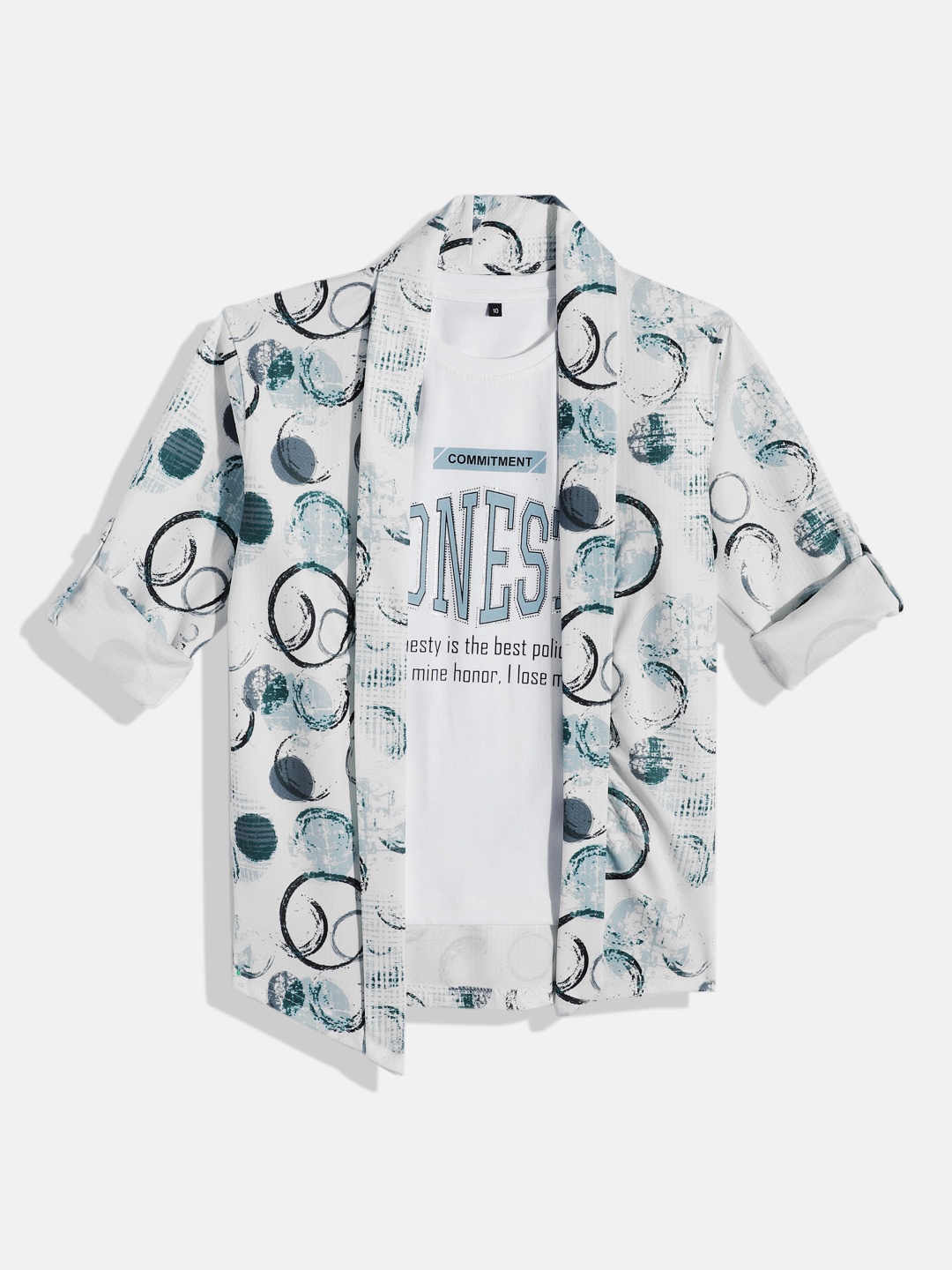 

CHARCHIT Boys Printed T-shirt With Shrug, White