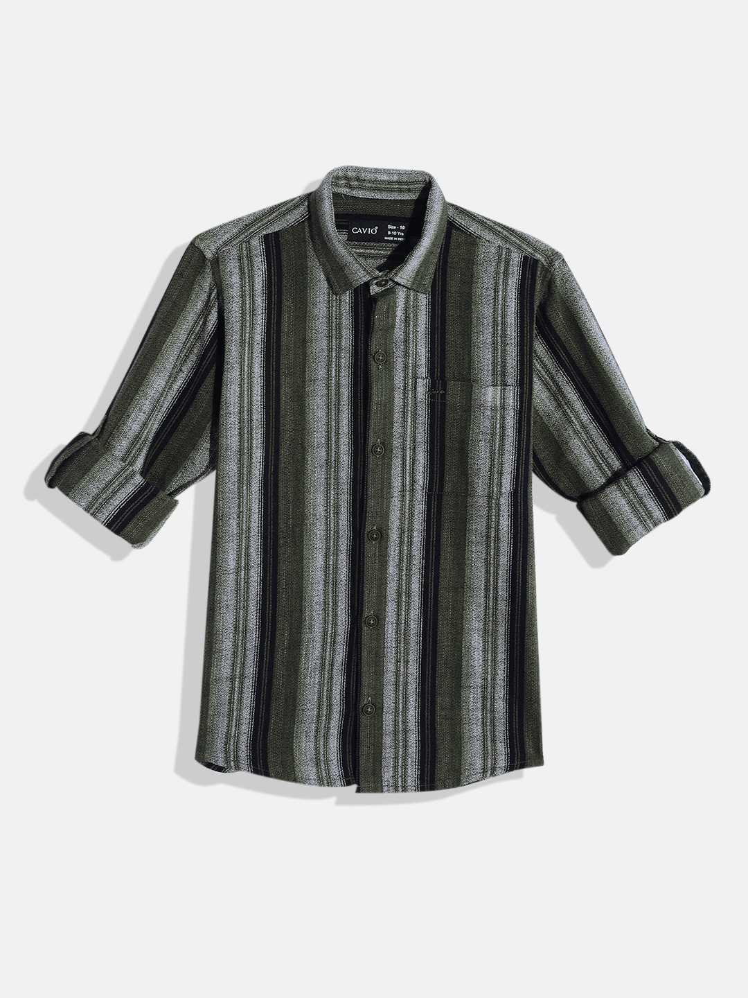 

CAVIO Boys Comfort Striped Pure Cotton Casual Shirt, Green