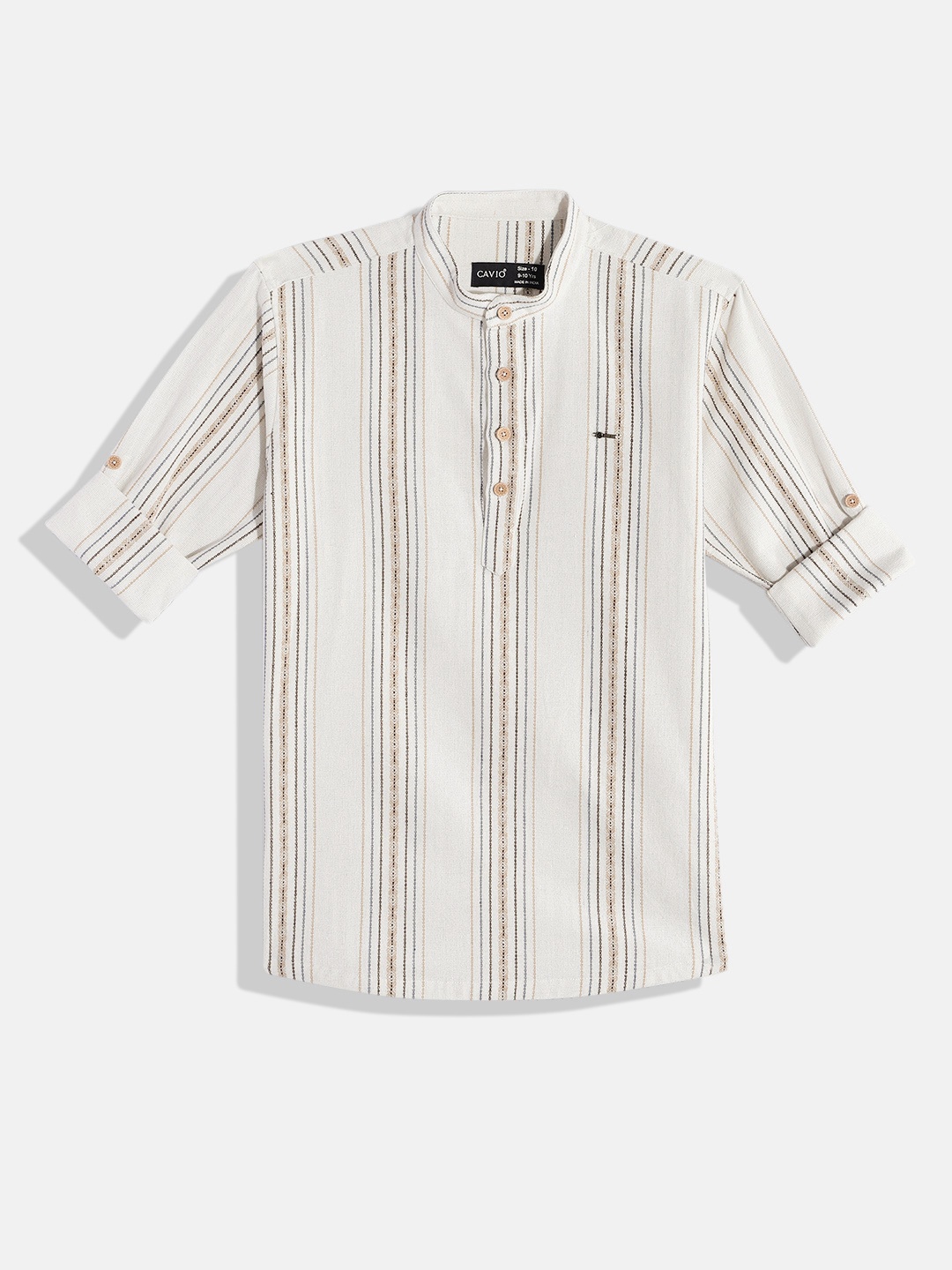 

CAVIO Boys Comfort Striped Pure Cotton Casual Shirt, Cream