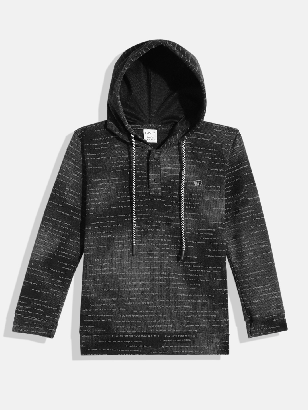 

CAVIO Boys Typography Printed Hooded Sweatshirt, Black