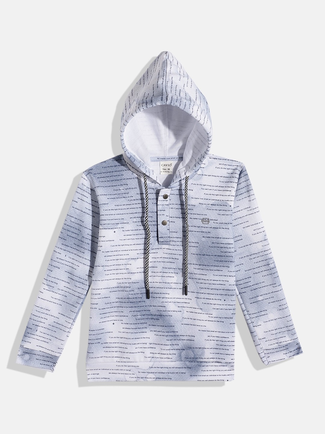 

CAVIO Boys Typography Printed Hooded Sweatshirt, White