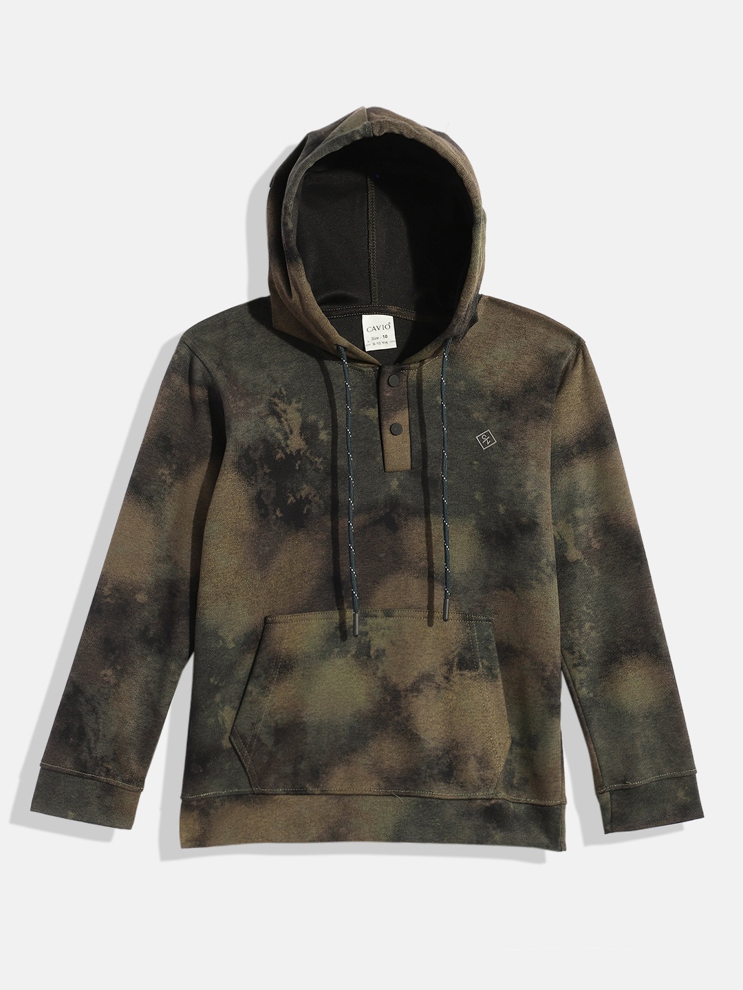 

CAVIO Boys Tie and Dye Printed Hooded Sweatshirt, Charcoal