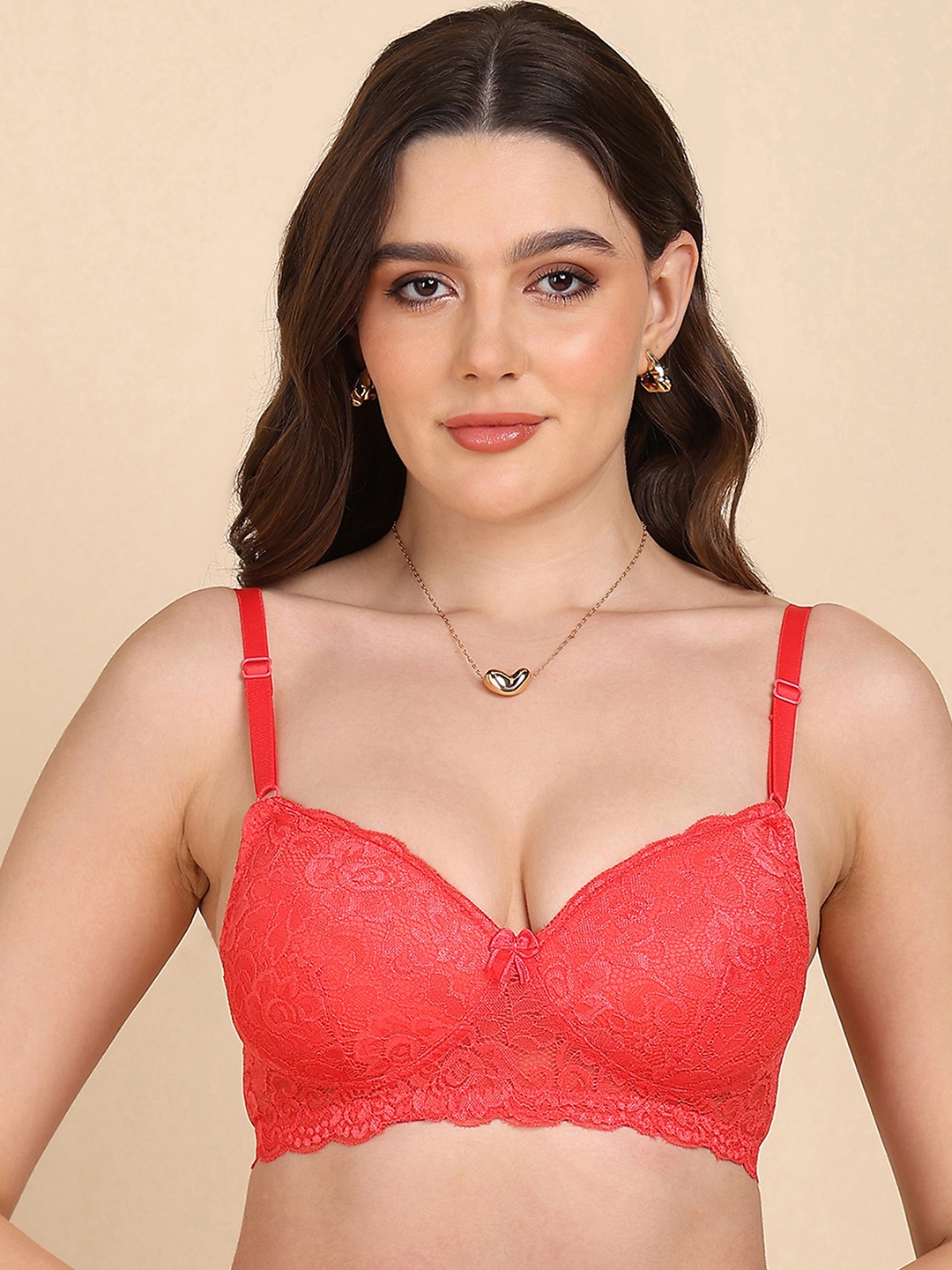 

Dressberry Women Lightly Padded Elegant Lace Bra, Orange