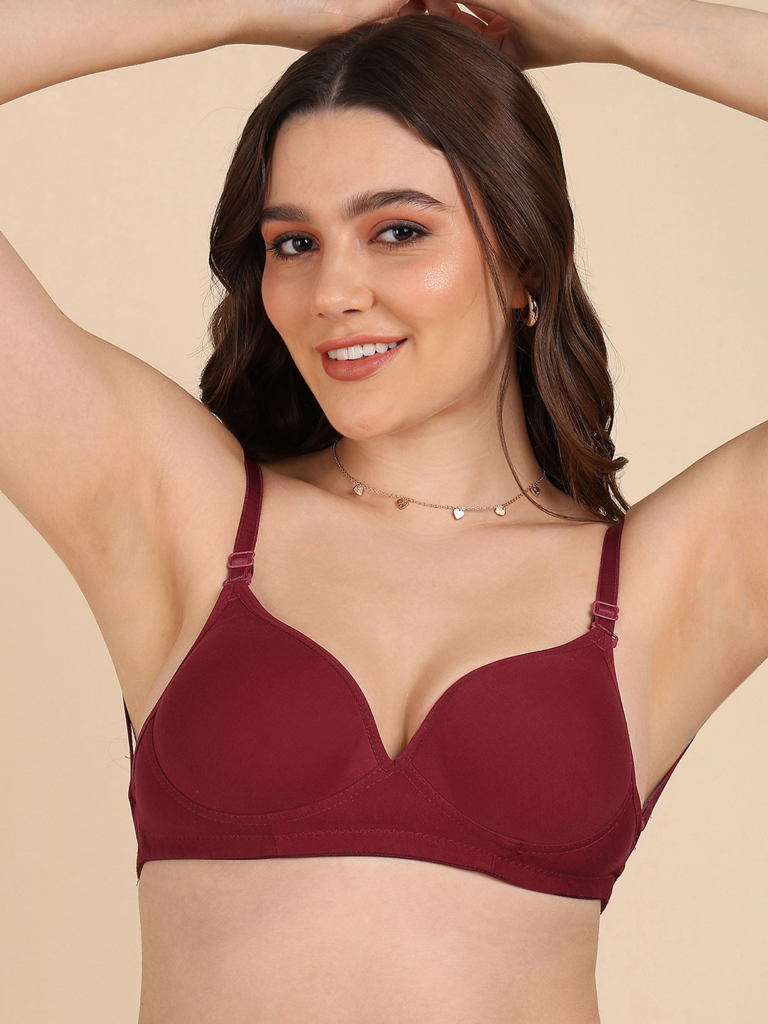 

DressBerry Transparent Back Heavy Padded Cotton T-shirt Bra, Burgundy