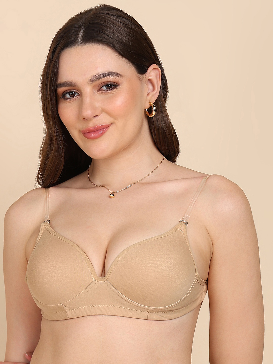 

DressBerry Transparent Back Heavy Padded Bra, Beige