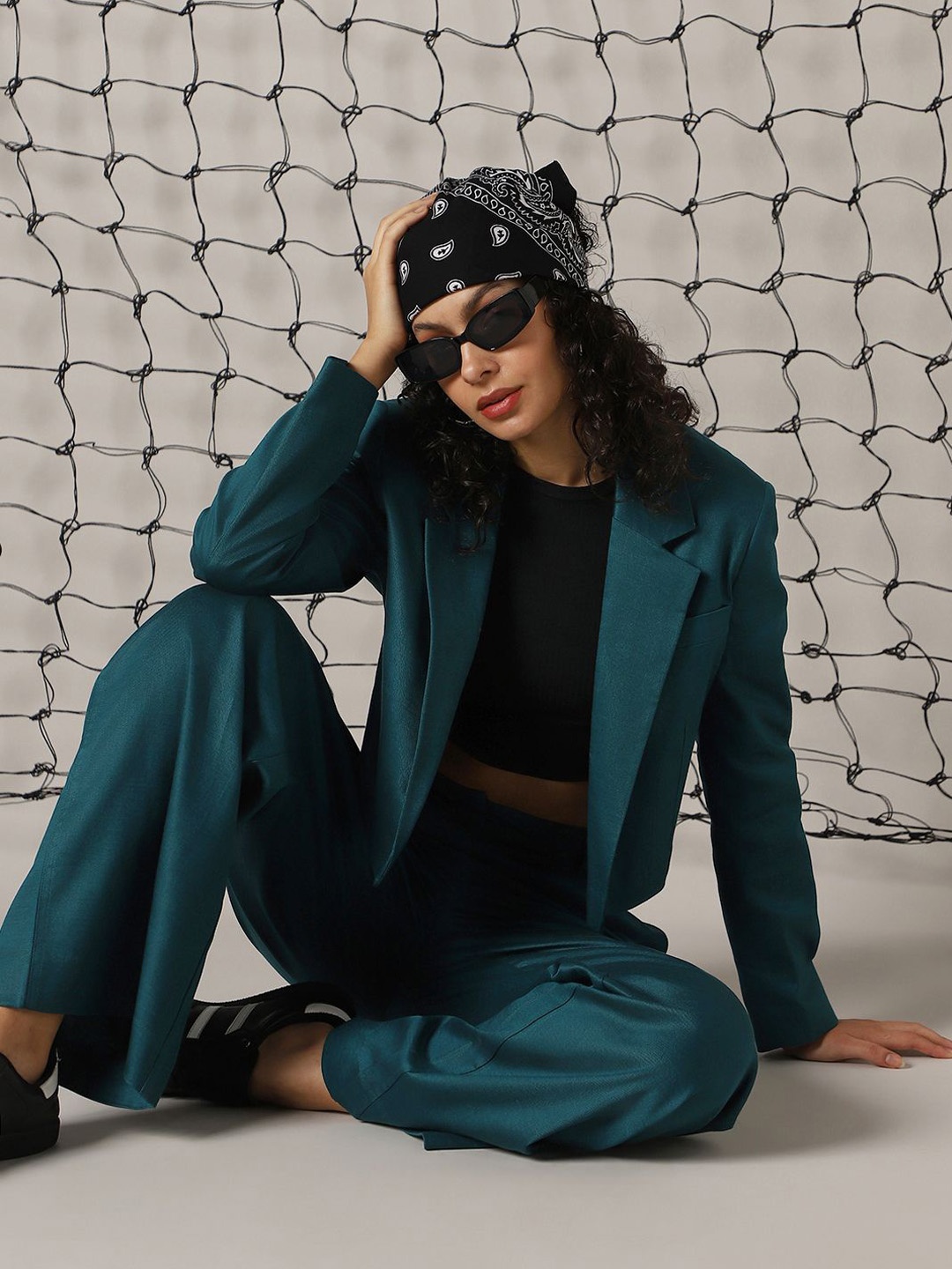 Hubberholme Boxy-Fit Open Front Crop Blazer, Teal
