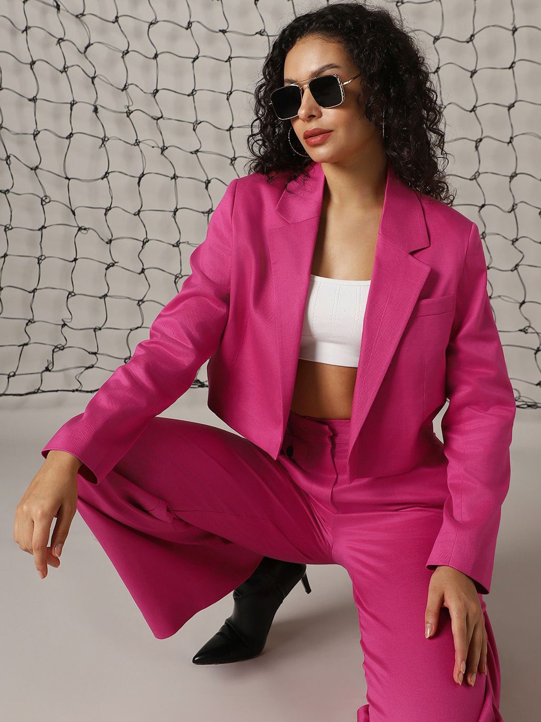 Hubberholme Boxy-Fit Open Front Crop Blazer, Magenta