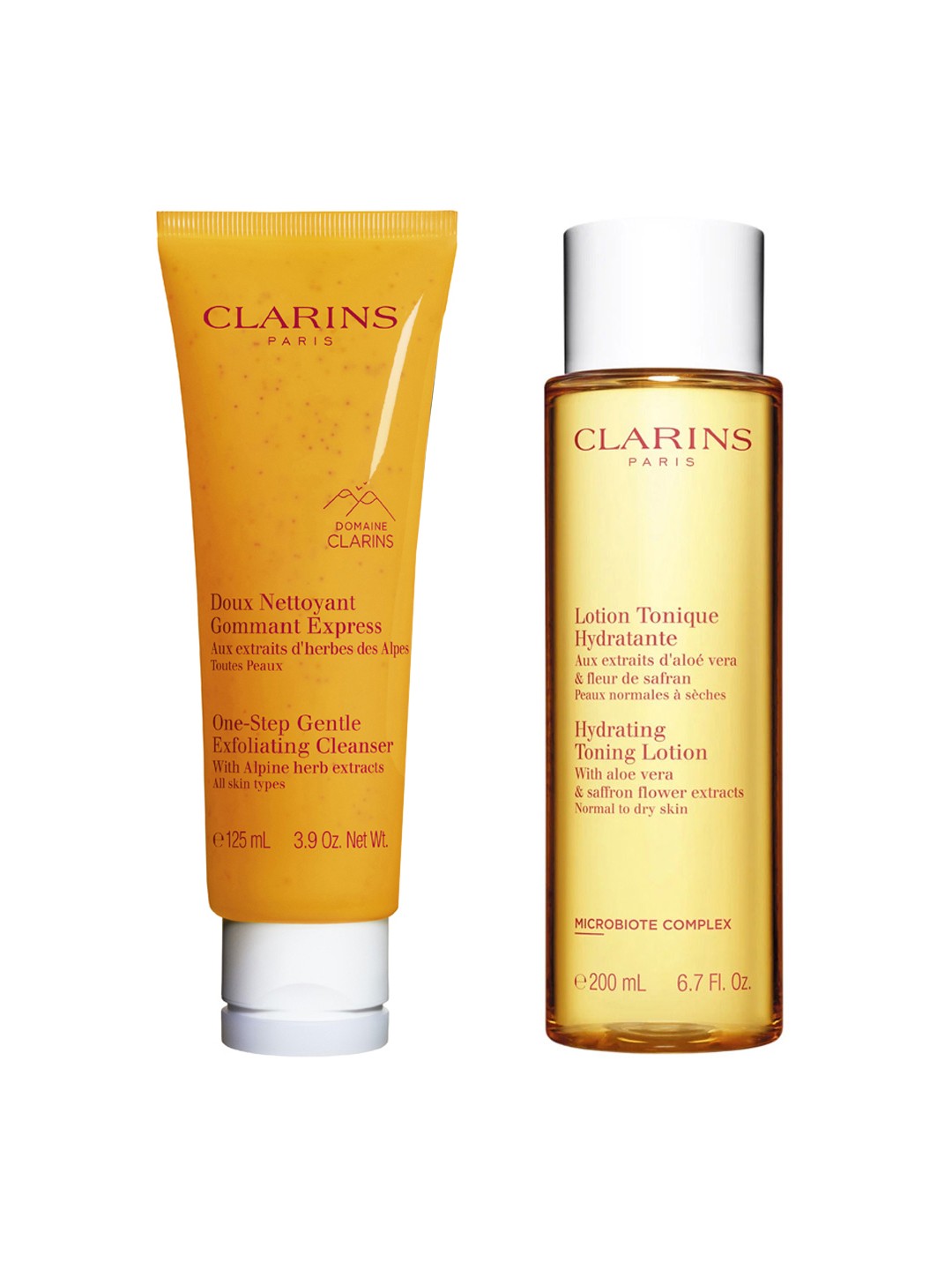 

CLARINS Set of One-Step Gentle Exfoliating Cleanser 125ml & Hydrating Toning Lotion 200ml, Yellow