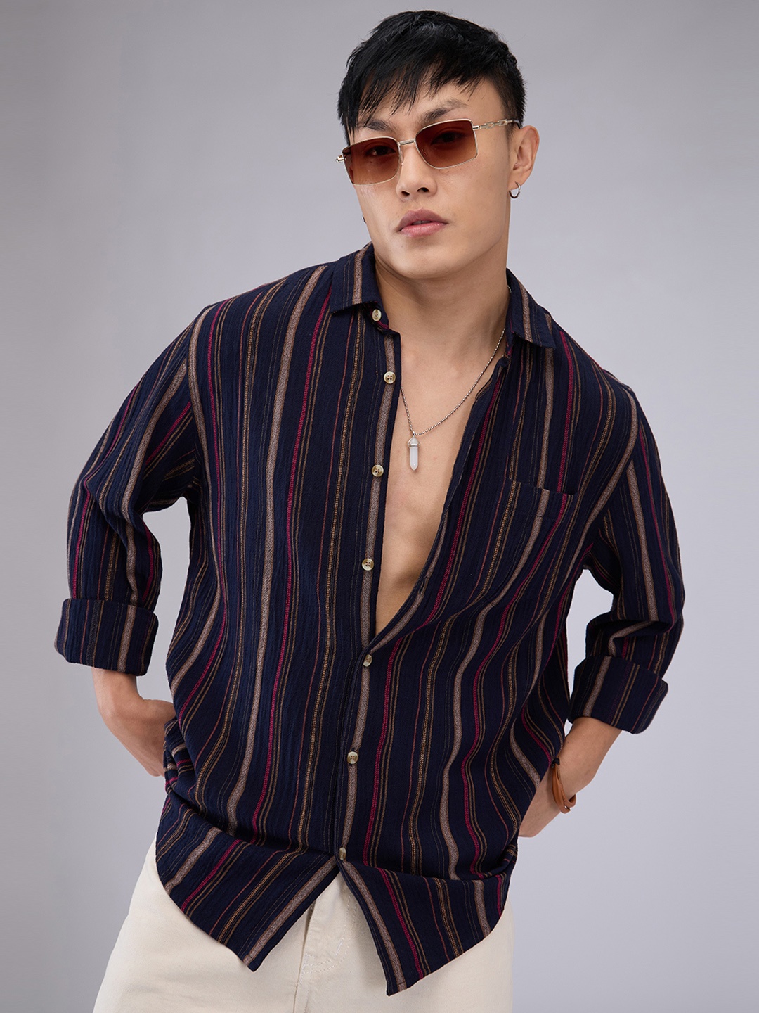 

VASTRADO Men Classic Slim Fit Opaque Striped Casual Shirt, Multi
