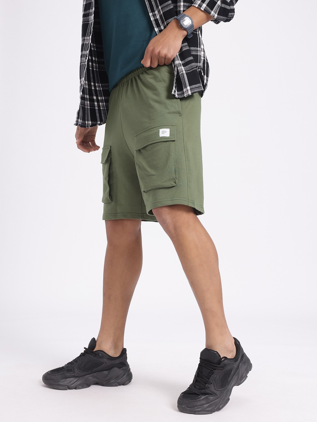 

glitchez Men Relax-N-Chillax Mid-Rise Cargo-Style Shorts, Olive