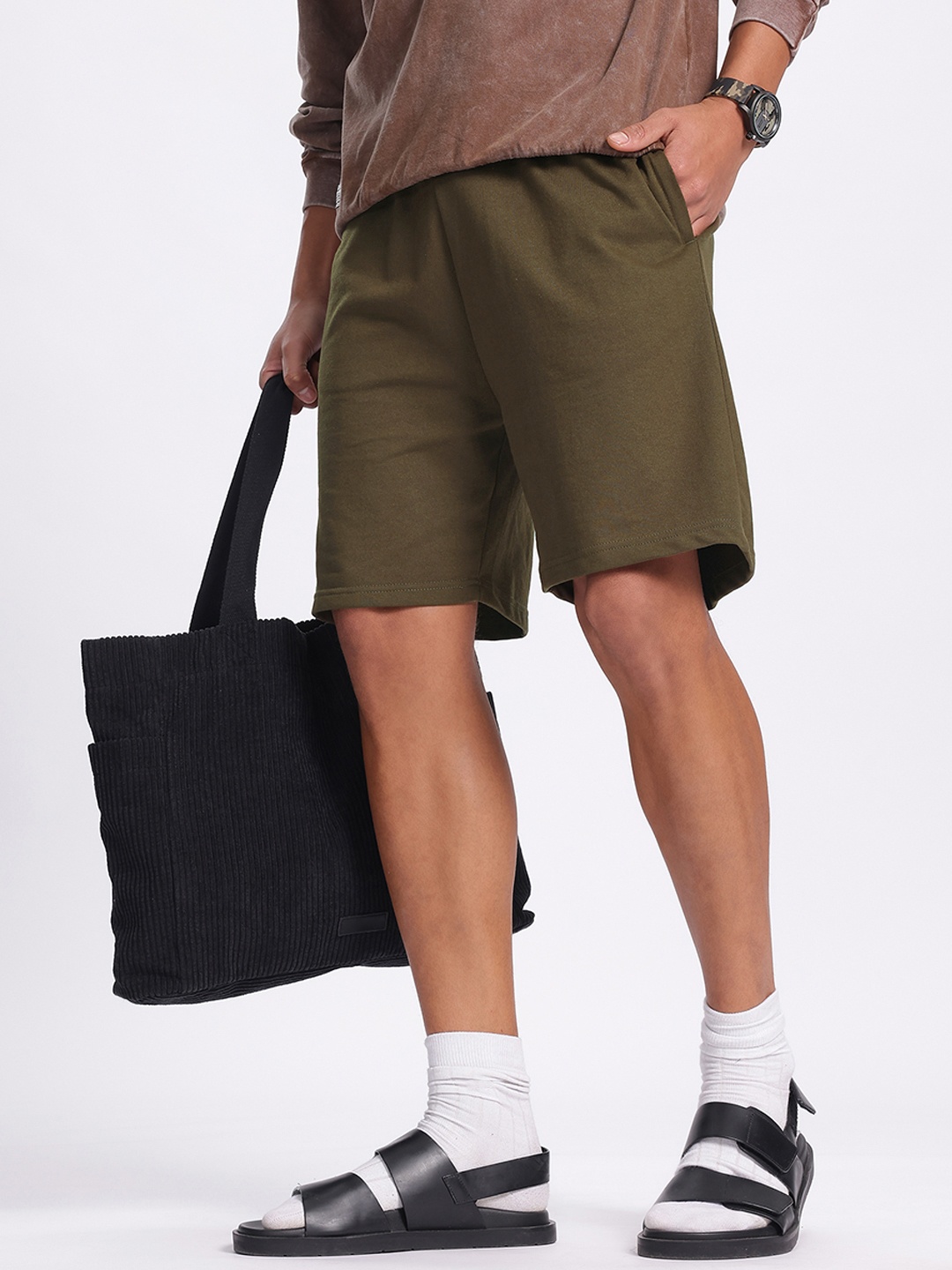 

glitchez Men Chill Essentials Knit Shorts, Olive