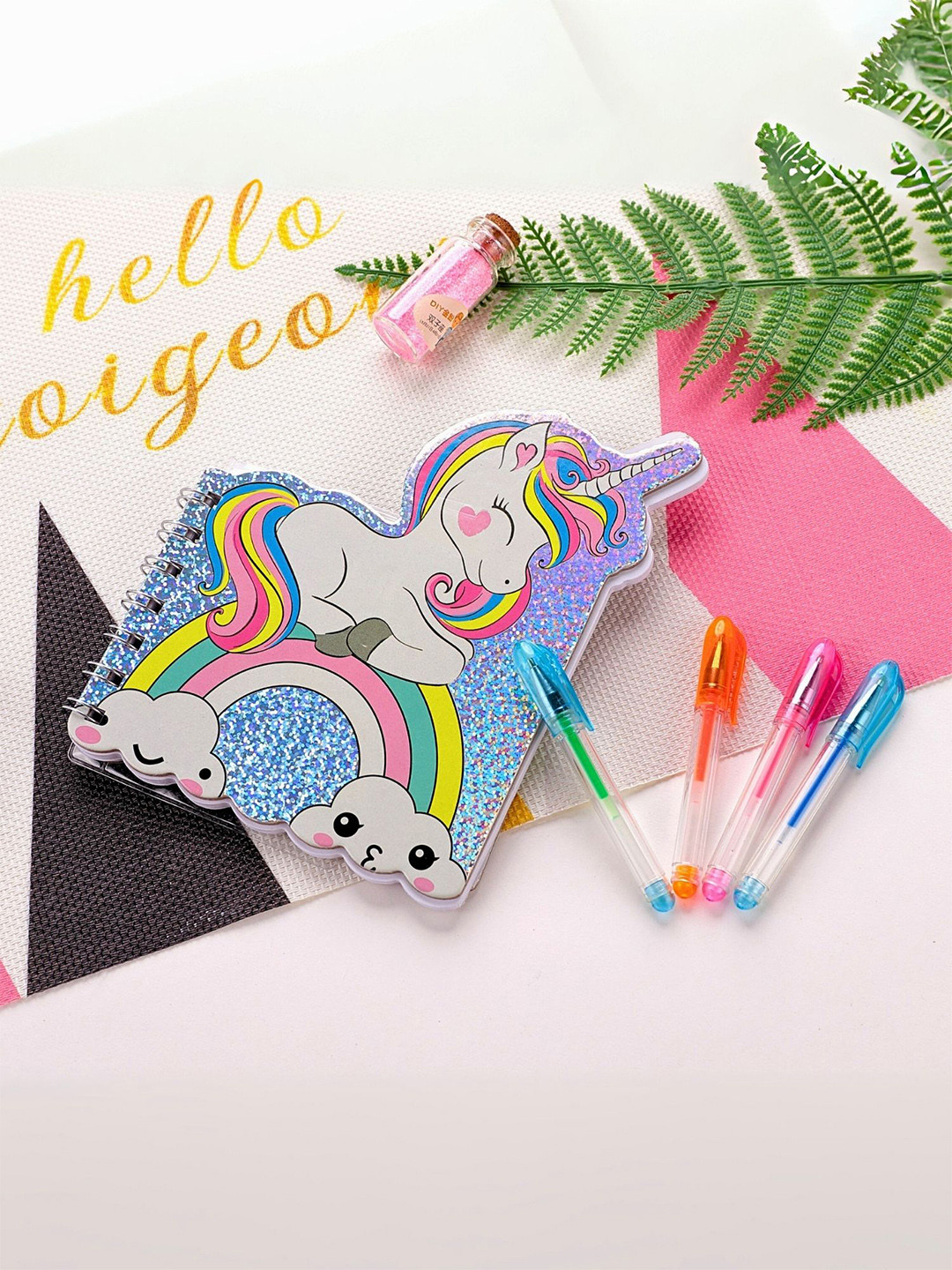 

Tinker Squad Unicorn Shape Kids Diary Notebook Set with Color Pens Stationery, White