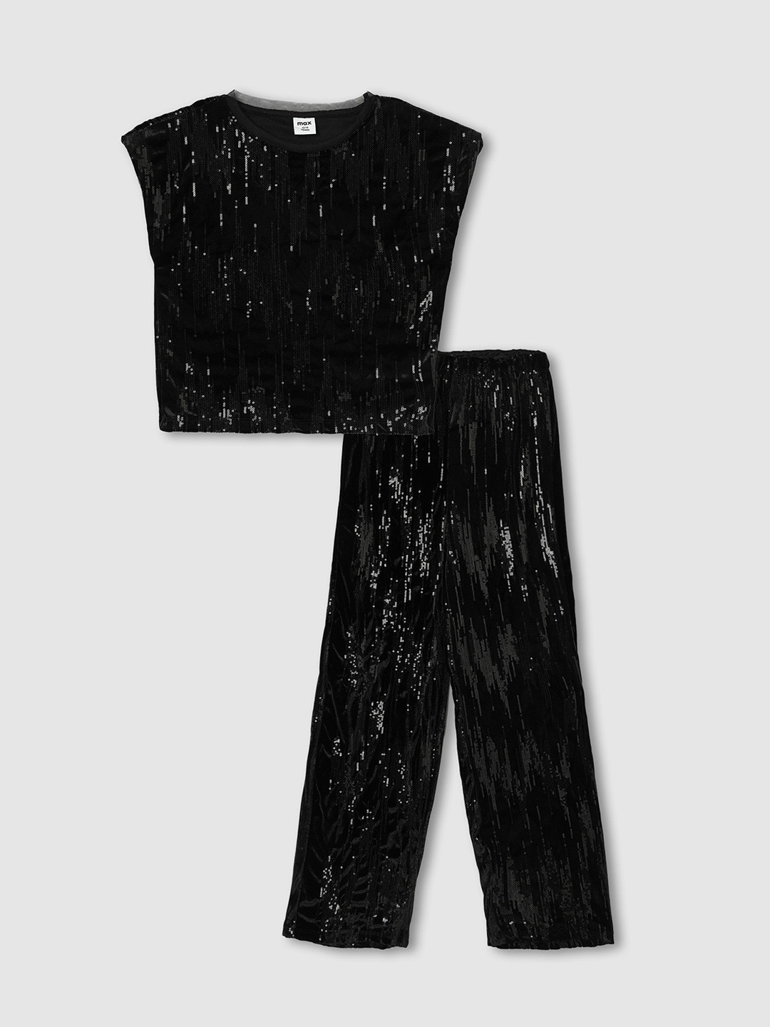 

max Girls Embellished Round Neck Sleeveless Top With Trouser, Black