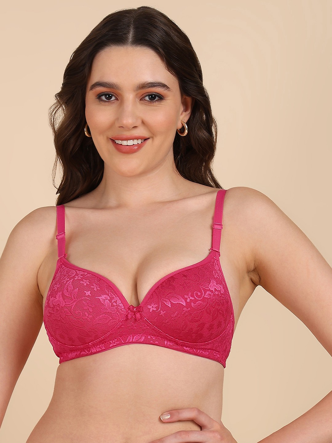 

DressBerry Women Lace Heavily Padded Cotton Lingerie Set, Fuchsia