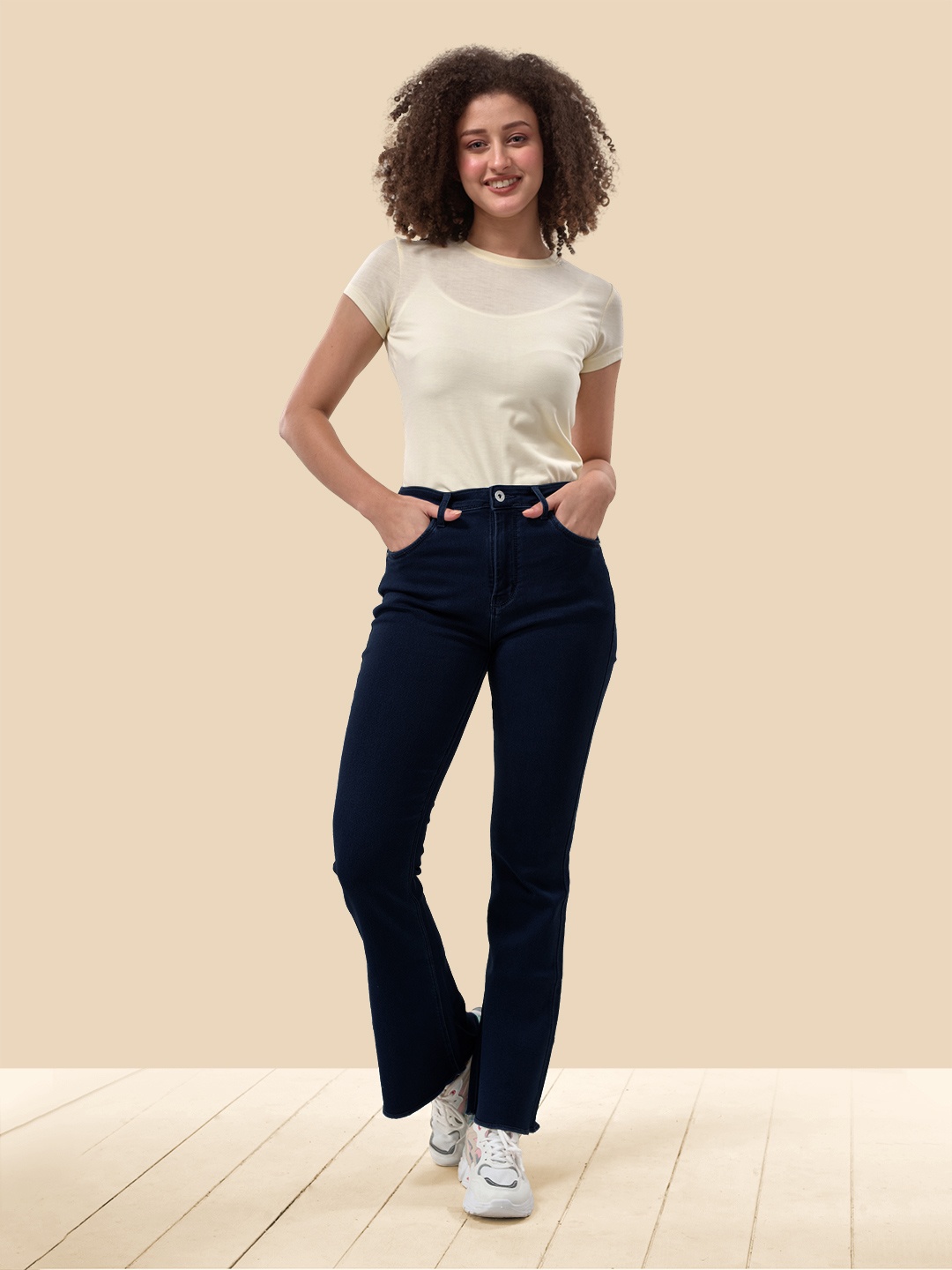 

LYRA Women Flared Stretchable Bootcut Jeans, Navy blue