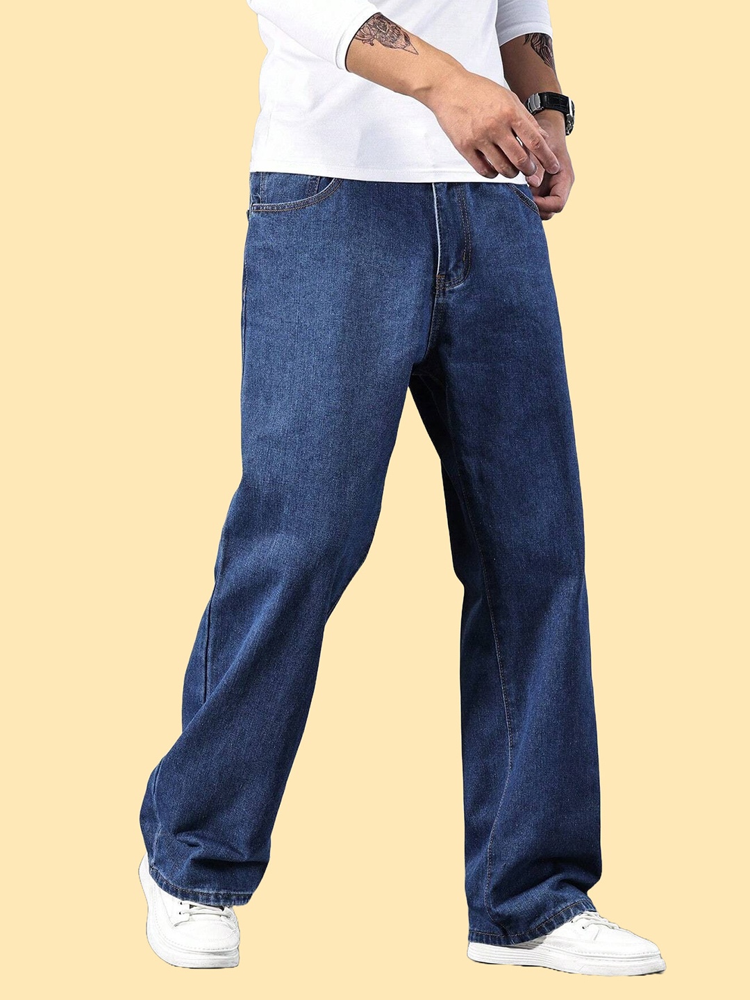 

DENIMLOOK Men Relaxed Fit Mid-Rise Stretchable Jeans, Blue