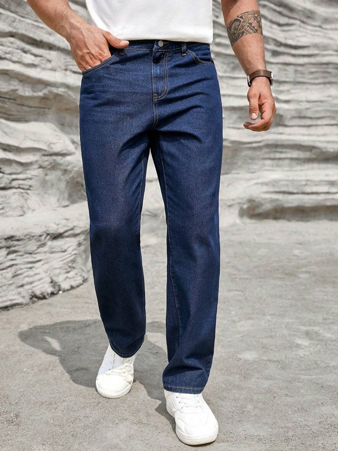 

DENIMLOOK Men Relaxed Fit Stretchable Jeans, Blue