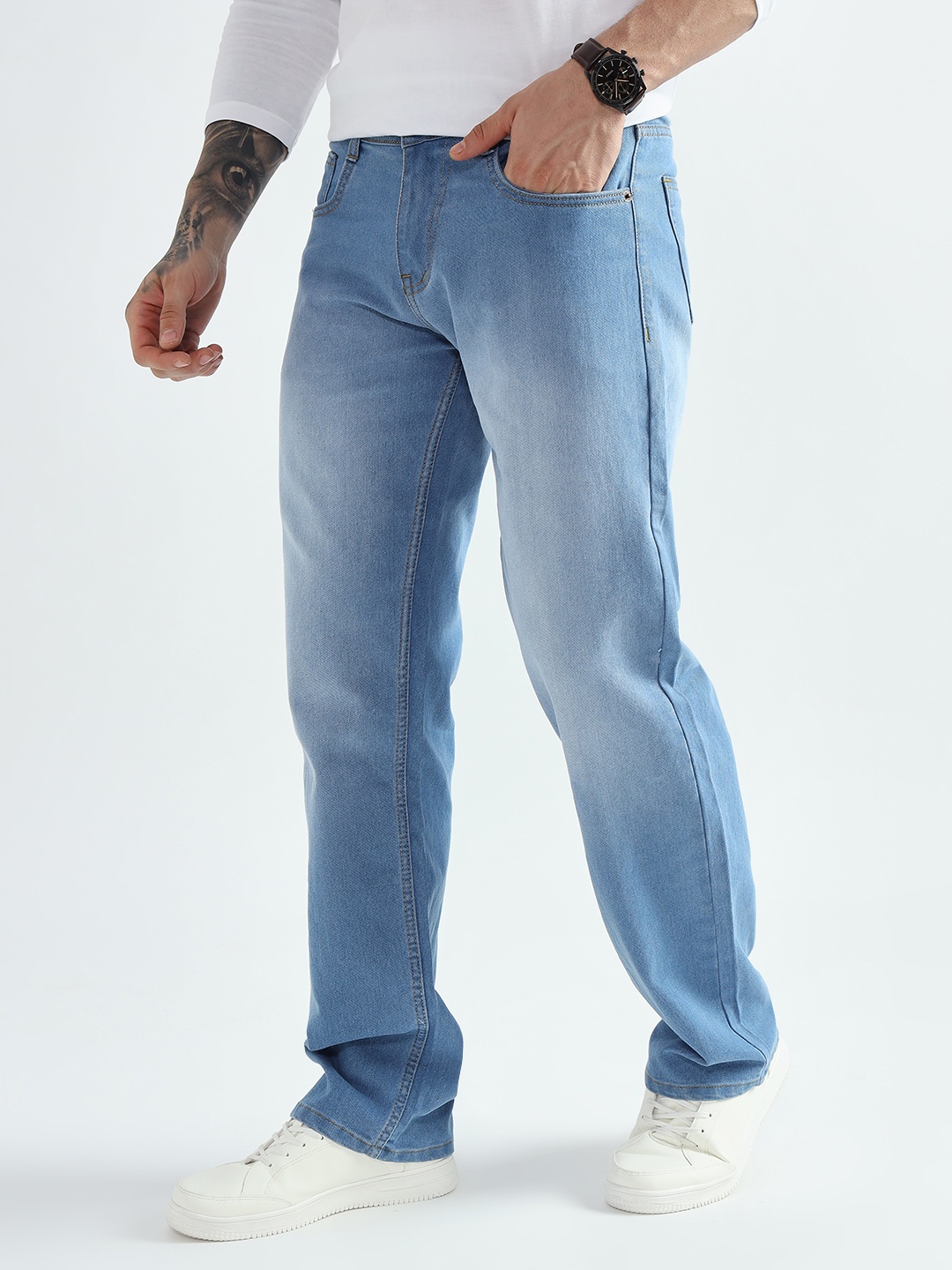

DENIMLOOK Men Relaxed Fit Mid-Rise Stretchable Jeans, Blue