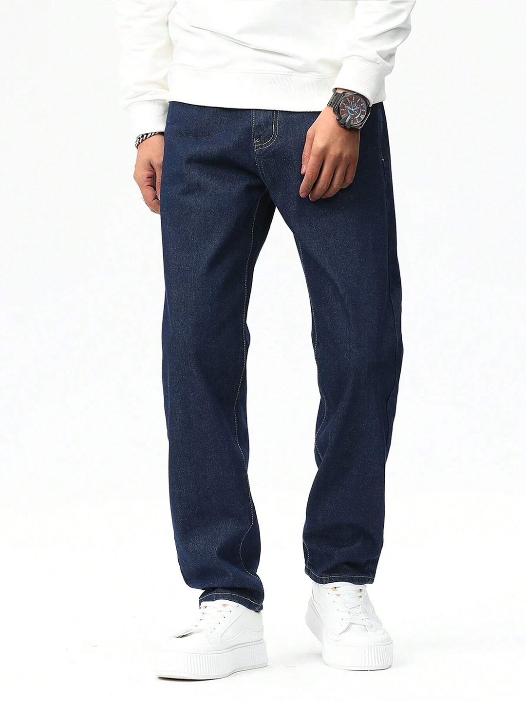 

DENIMLOOK Men Relaxed Fit Mid-Rise Stretchable Jeans, Blue