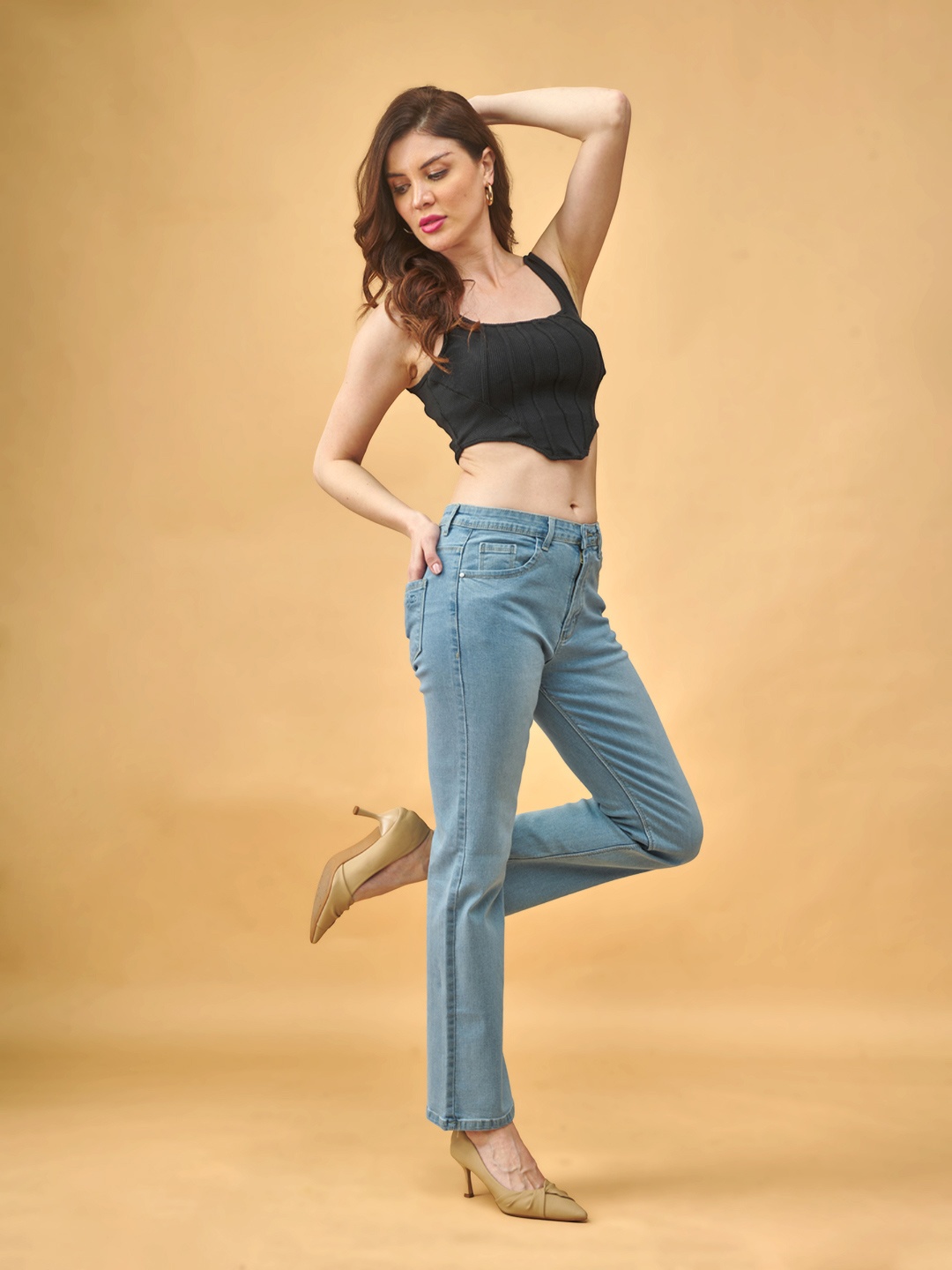 

LYRA Women Wide-Leg Baggy Sailor Fit Stretchable Jeans, Blue