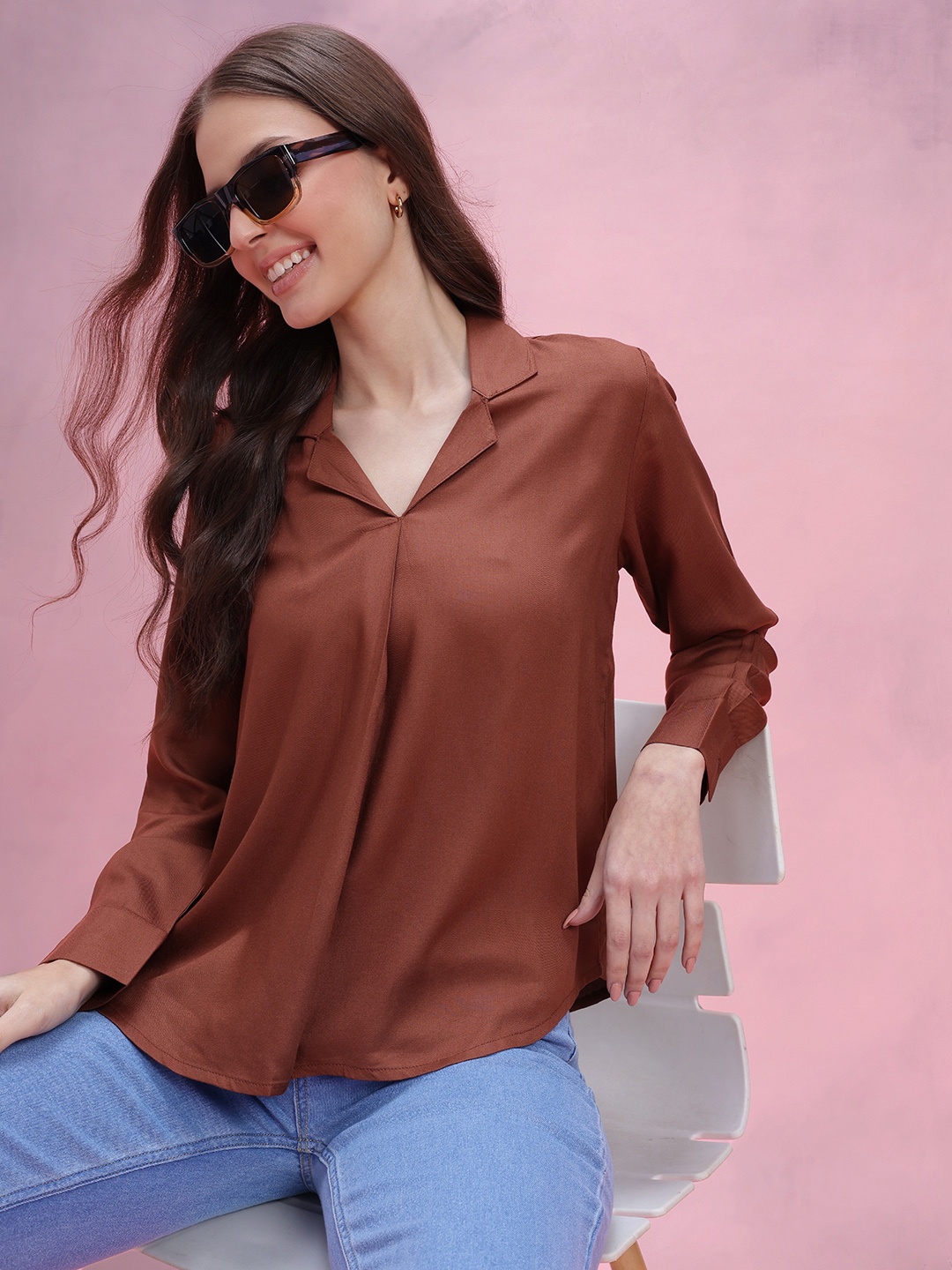 

DressBerry Shirt Style Top, Brown