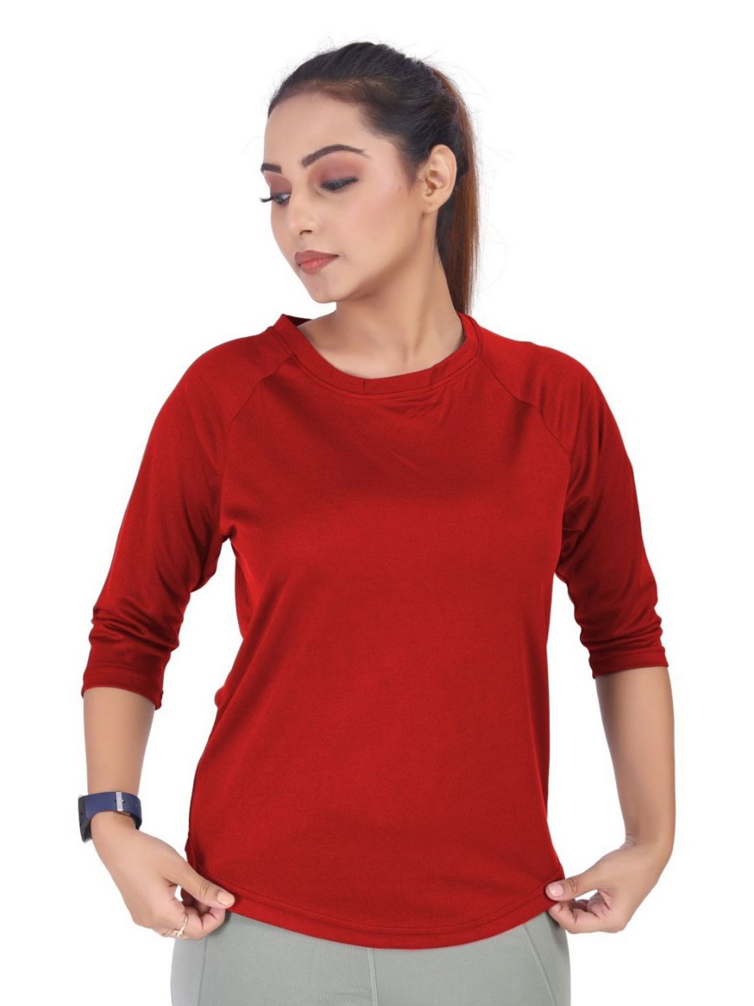 

MYO2 Women Raw Edge Slim Fit T-shirt, Red