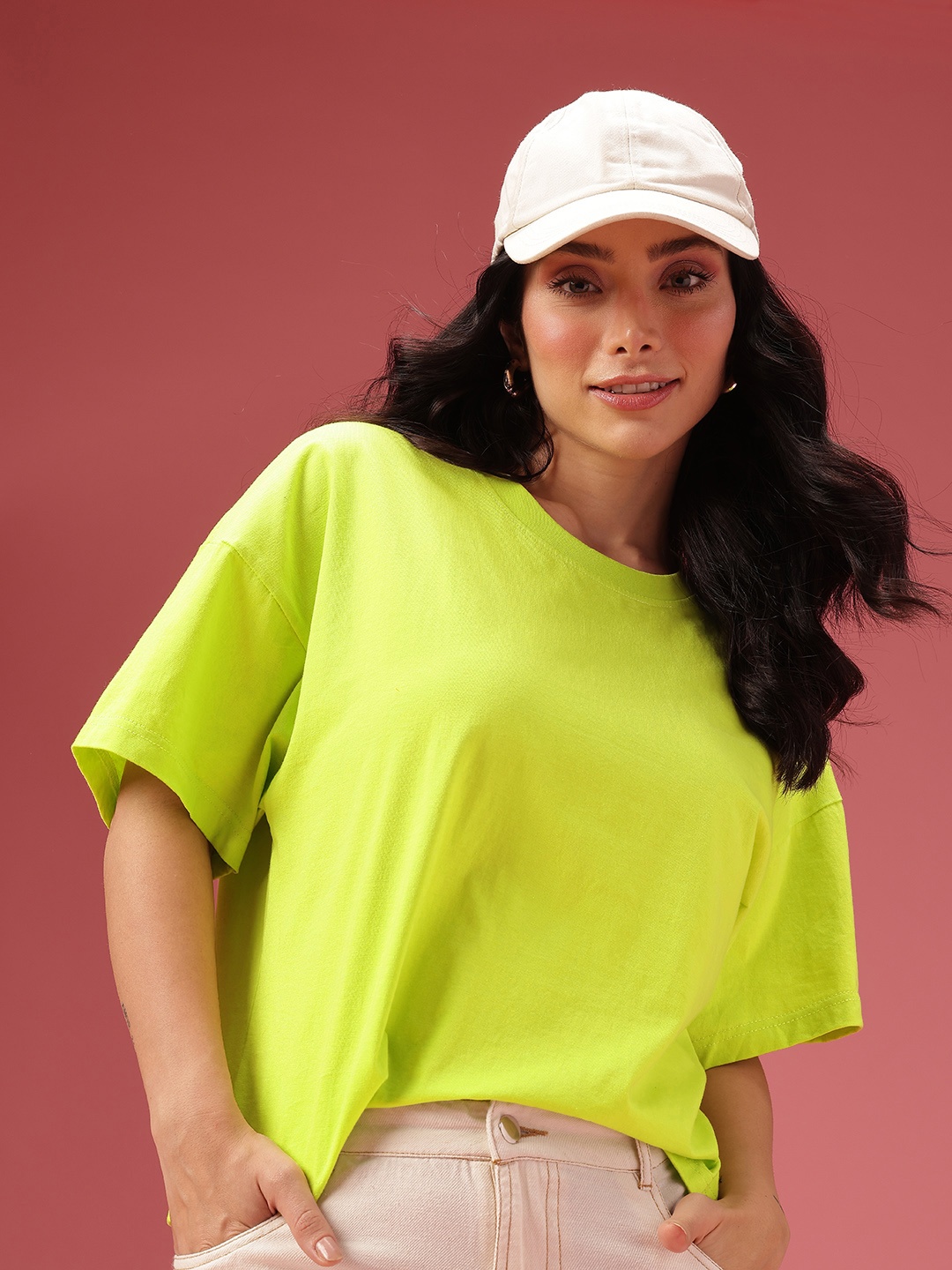 

DressBerry Drop-Shoulder Sleeves Anti Odour T-shirt, Fluorescent green