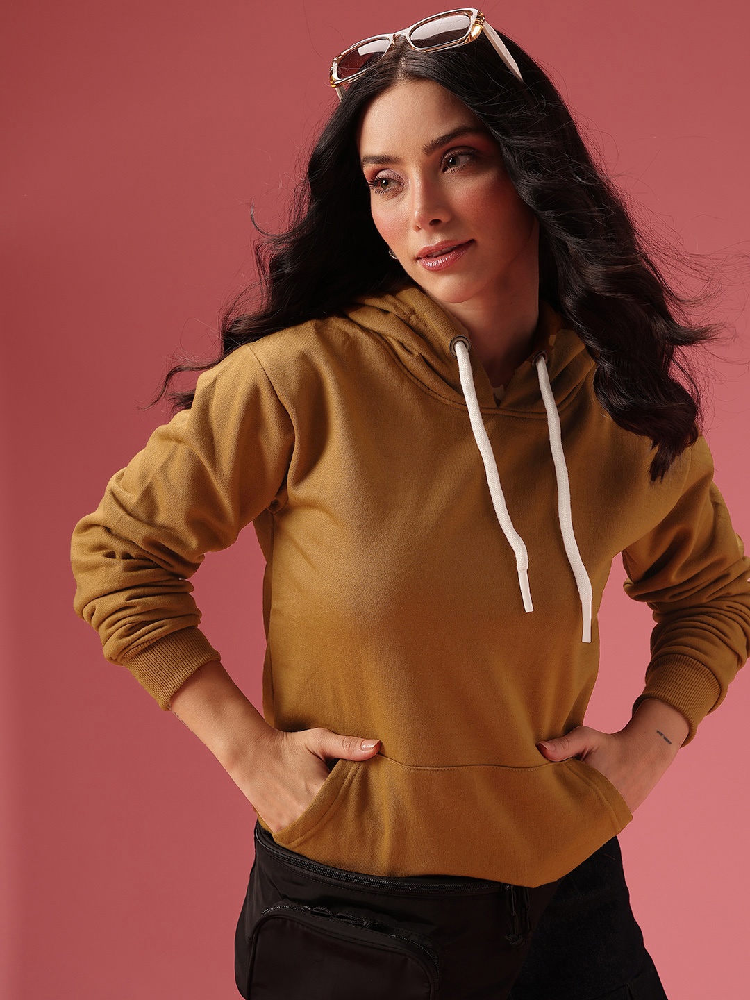 

DressBerry Solid Hooded Sweatshirt, Brown