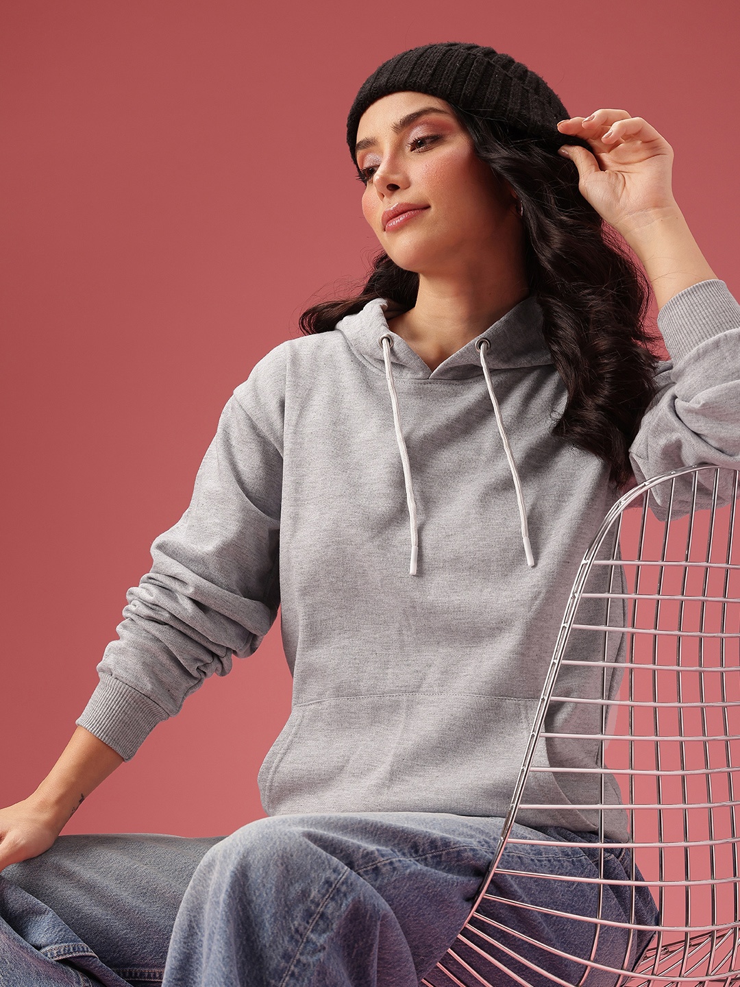 

DressBerry Solid Hooded Sweatshirt, Grey