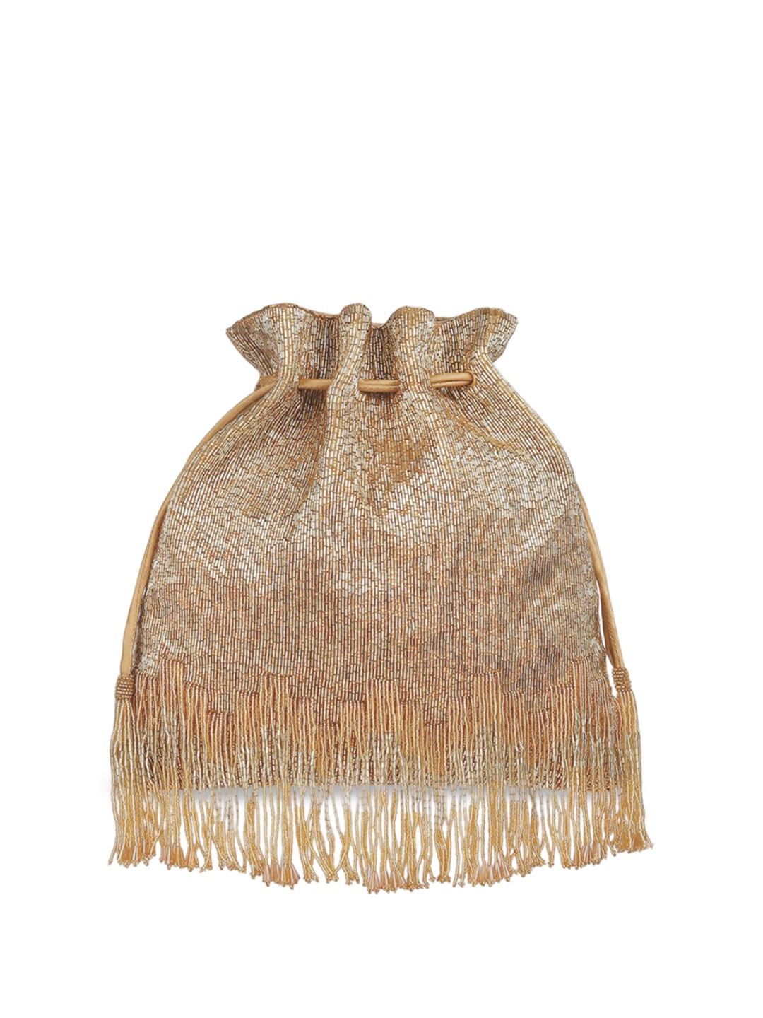 

Lovetobag Embellished Bucket Handheld Bag with Fringed, Gold