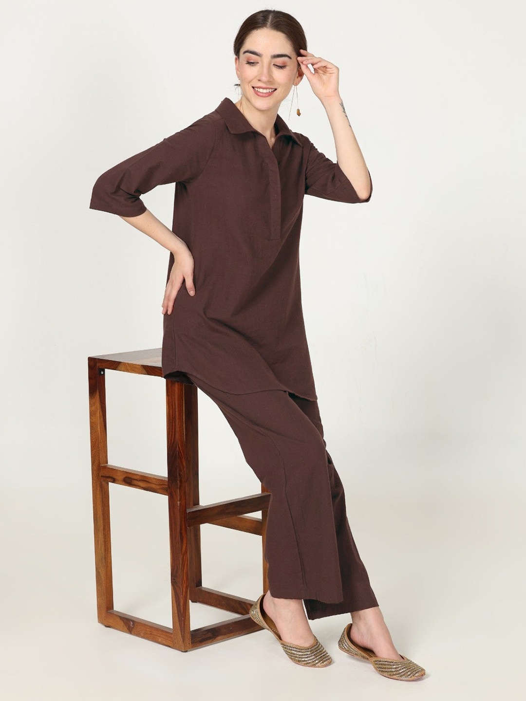 

Saltpetre Linen Tunic With Trouser, Coffee brown