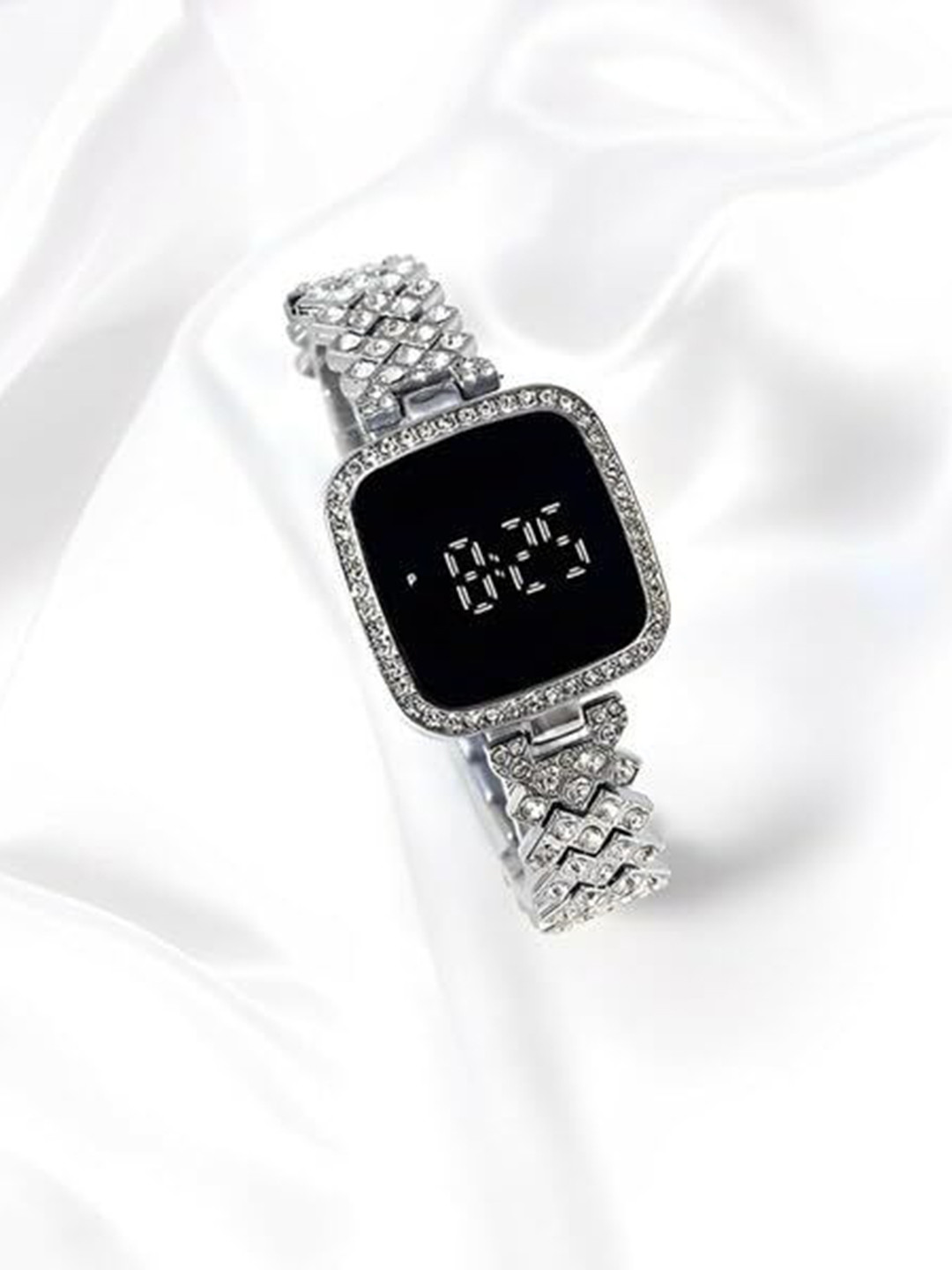 

SWADESI STUFF Women Dial & Straps Digital Automatic Watch SQUARE METAL SILVER LED WOMEN