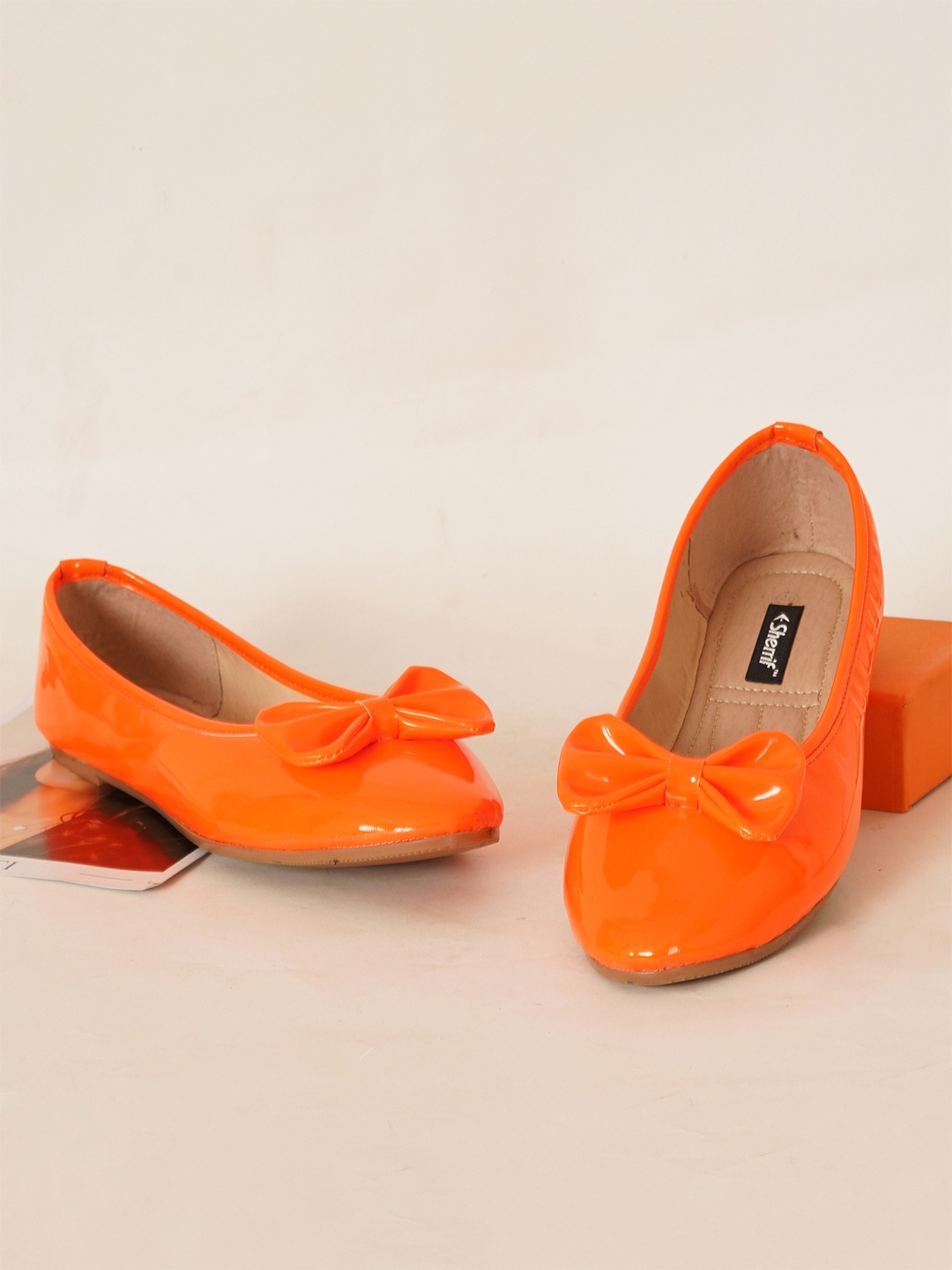 

Sherrif Shoes Women Round Toe Ballerinas with Bows, Orange