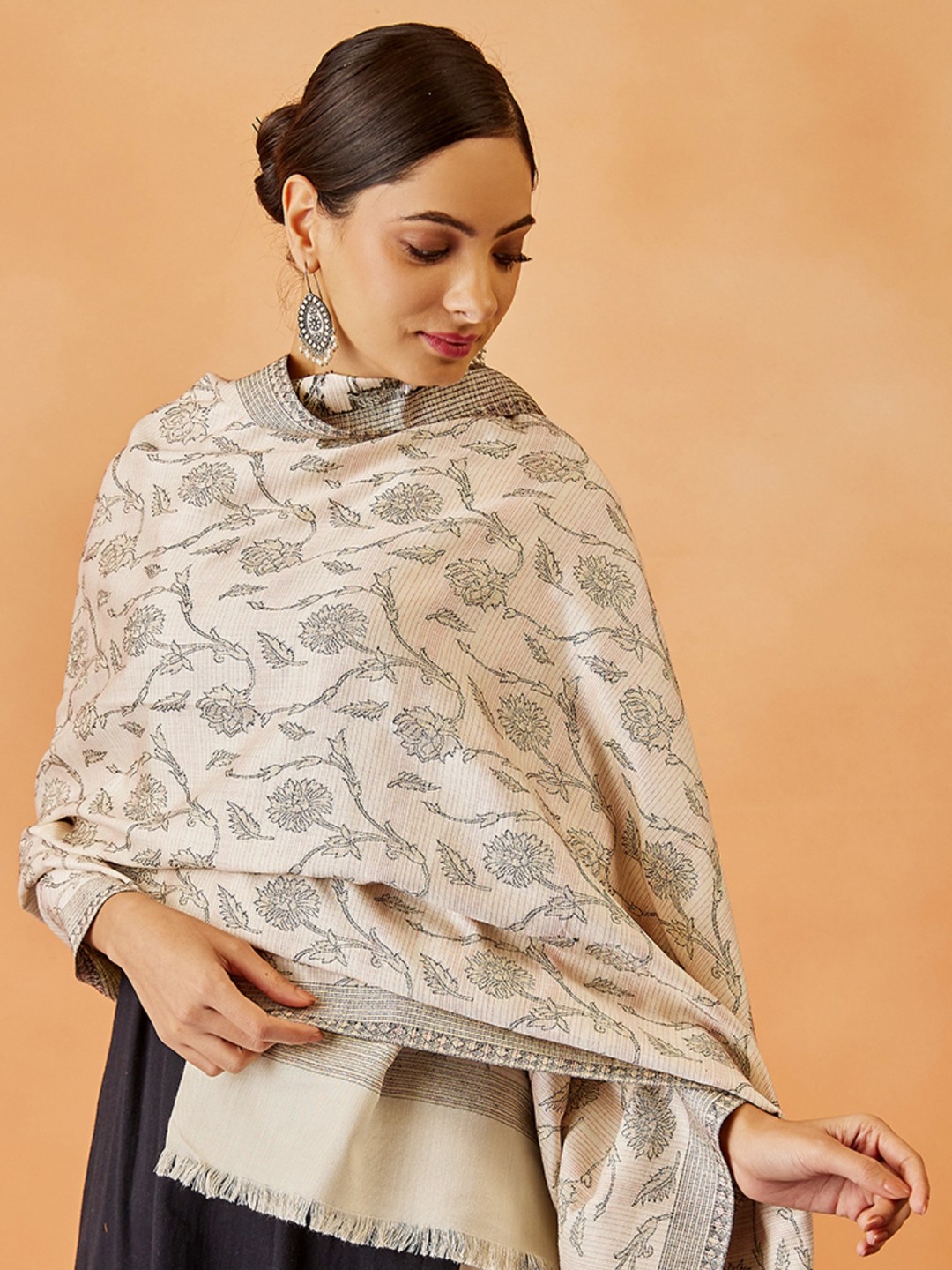 

Pashmoda Women Woven Design Stole, White