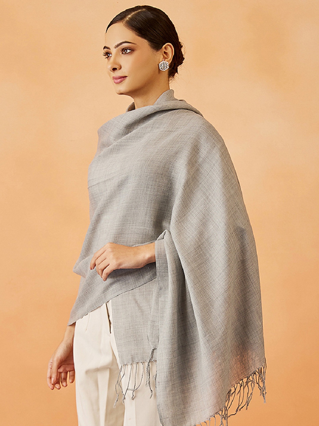 

Pashmoda Women Woven Design Stole, Grey