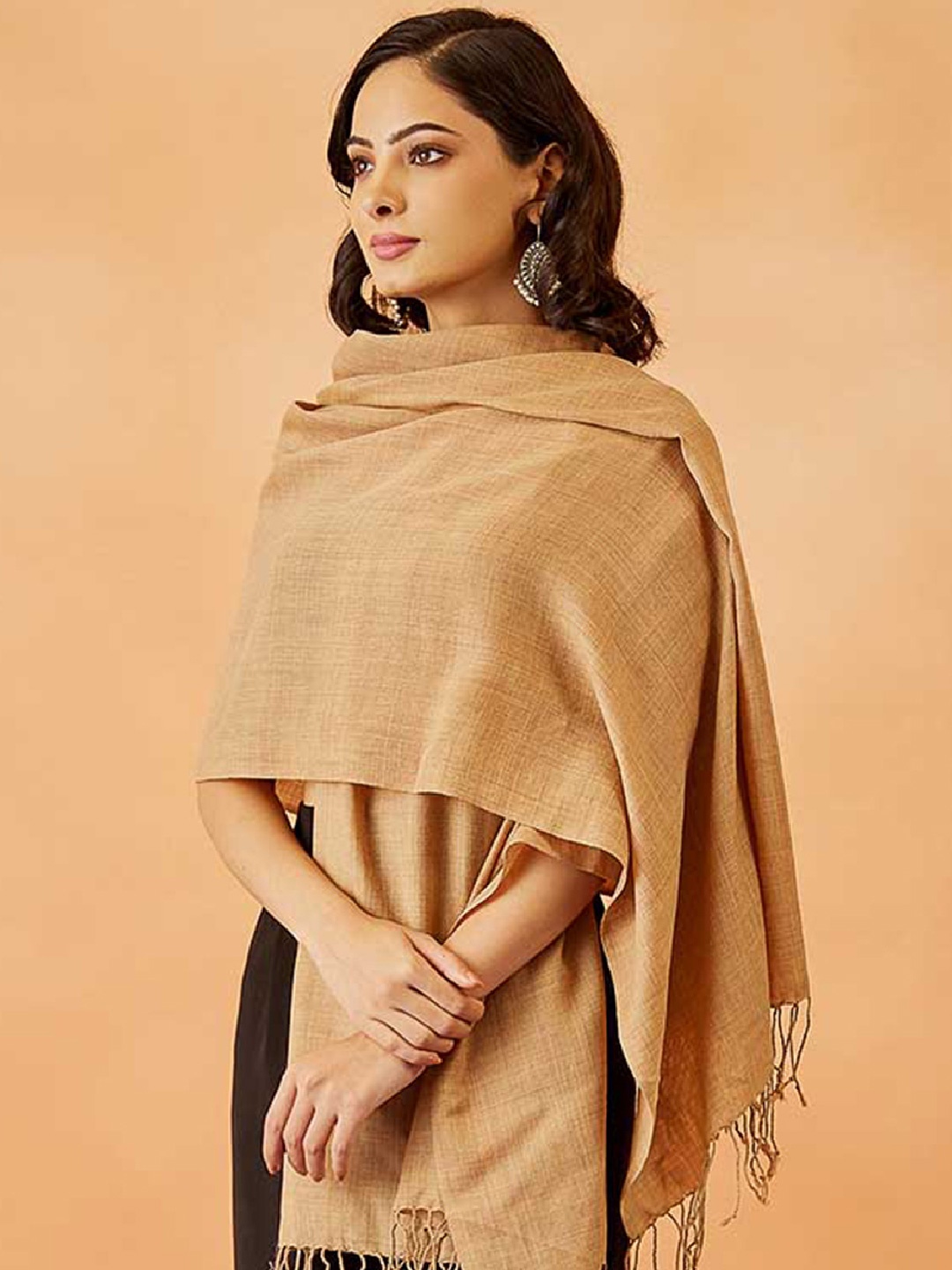 

Pashmoda Women Tasselled Shawl, Beige