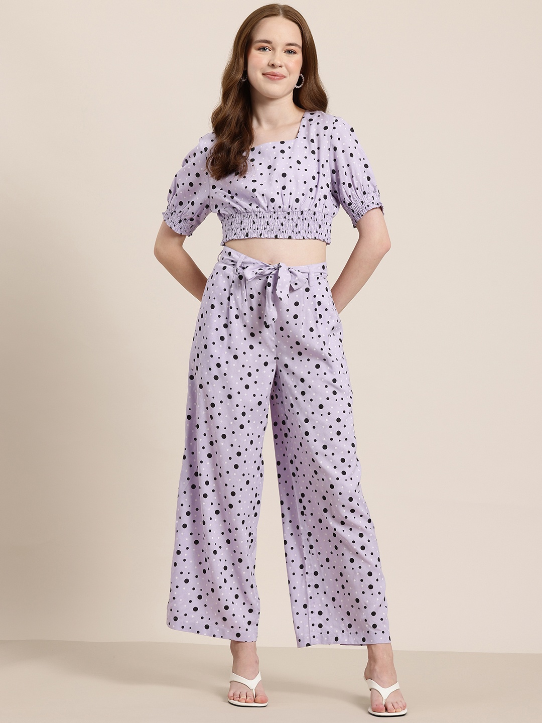 

Mast & Harbour Printed Crop Top With Trousers, Purple