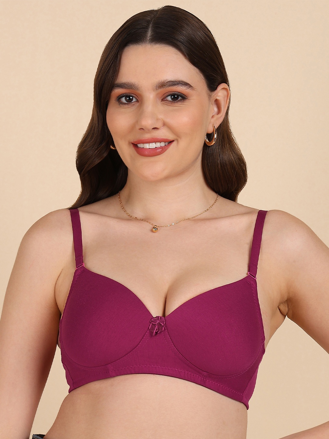

DressBerry Lightly Padded Full Coverage Cotton T-shirt Bra, Burgundy