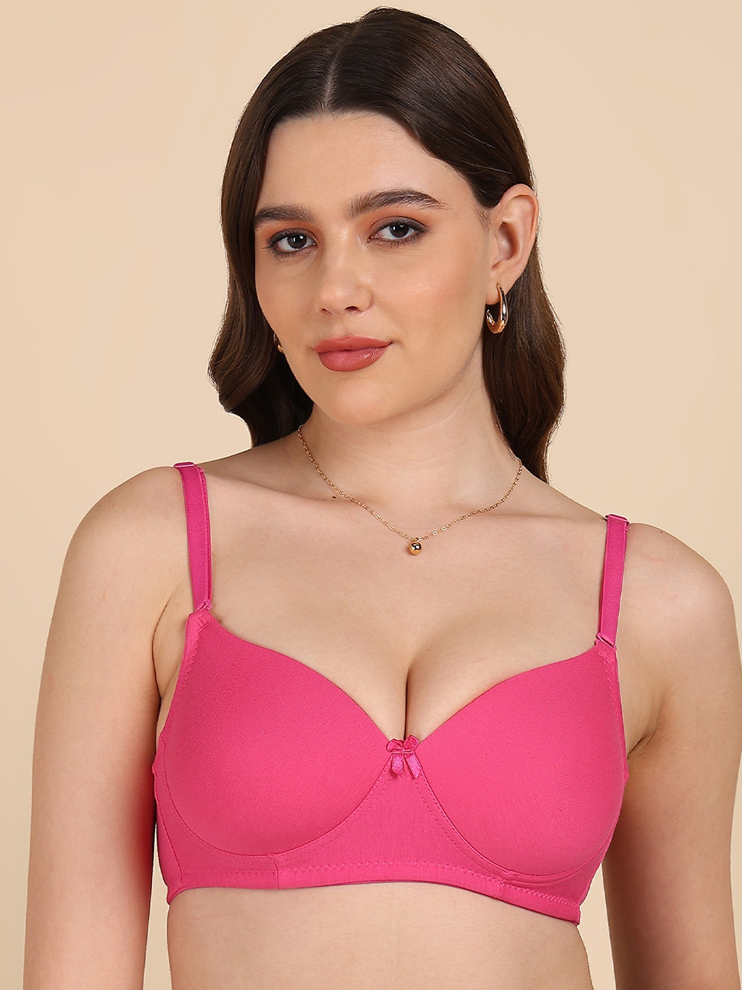 

DressBerry Lightly Padded Cotton-Rich T-shirt Bra, Pink