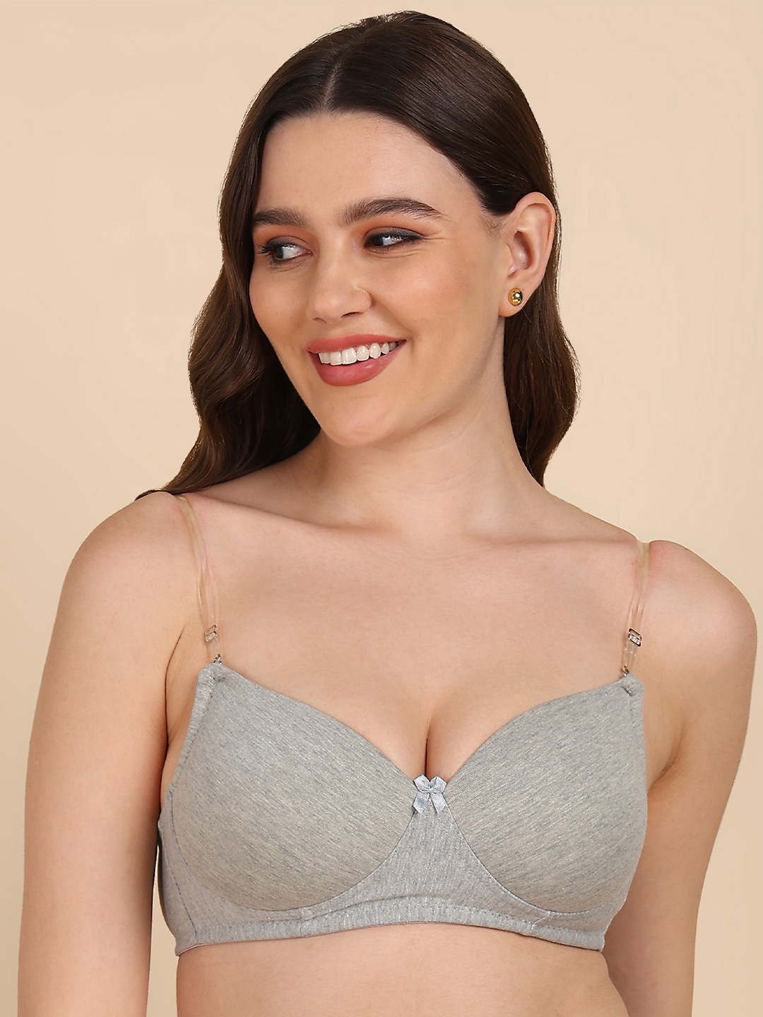 

DressBerry Women Full Coverage Cotton Lightly Padded T-shirt Bra, Grey
