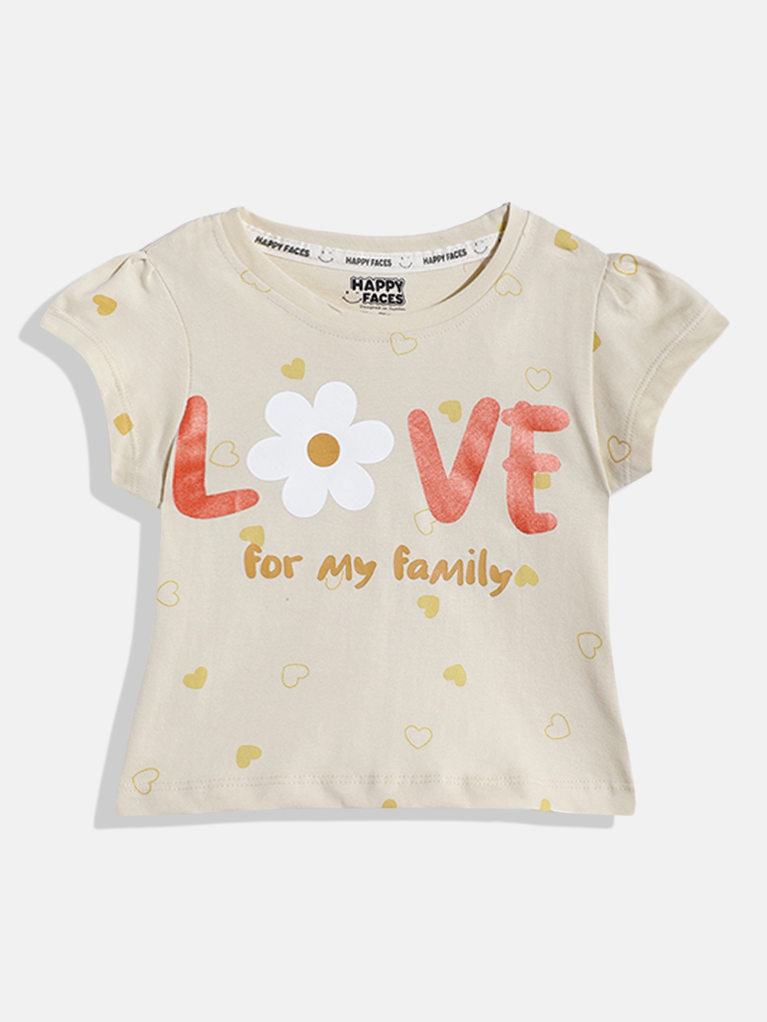 

Happy Faces Girls Typography & Conversational Printed Pure Cotton T-shirt, Beige