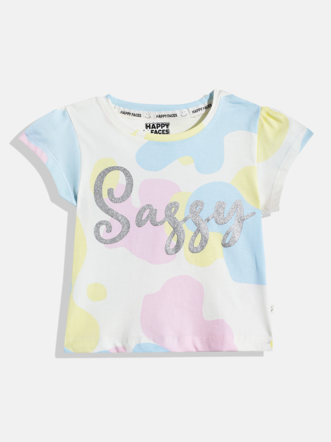 

Happy Faces Girls Abstract & Typography Printed Pure Cotton T-shirt, Cream