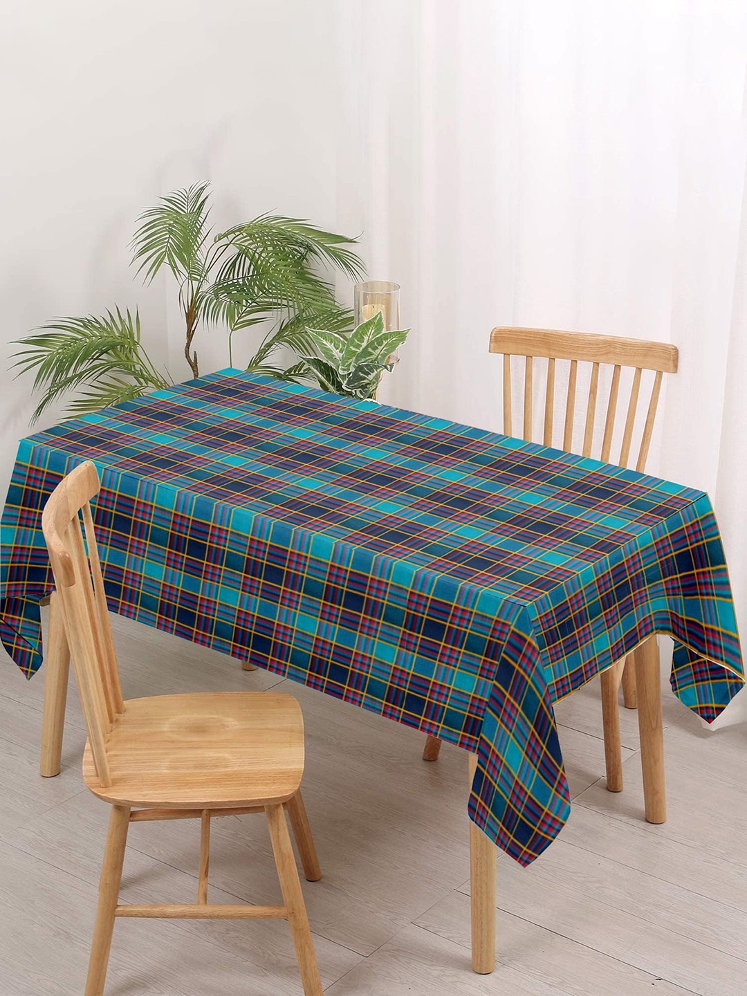 

Lushomes Blue & Yellow Checked Printed 4-Seater Table Cover