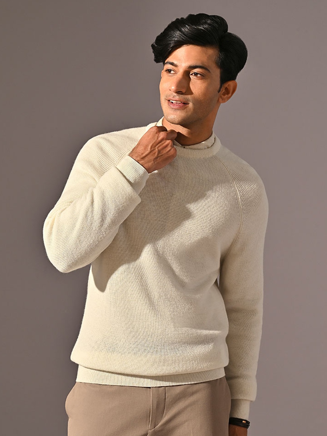 

KINGDOM OF WHITE Men Ribbed Pullover Sweater, Off white