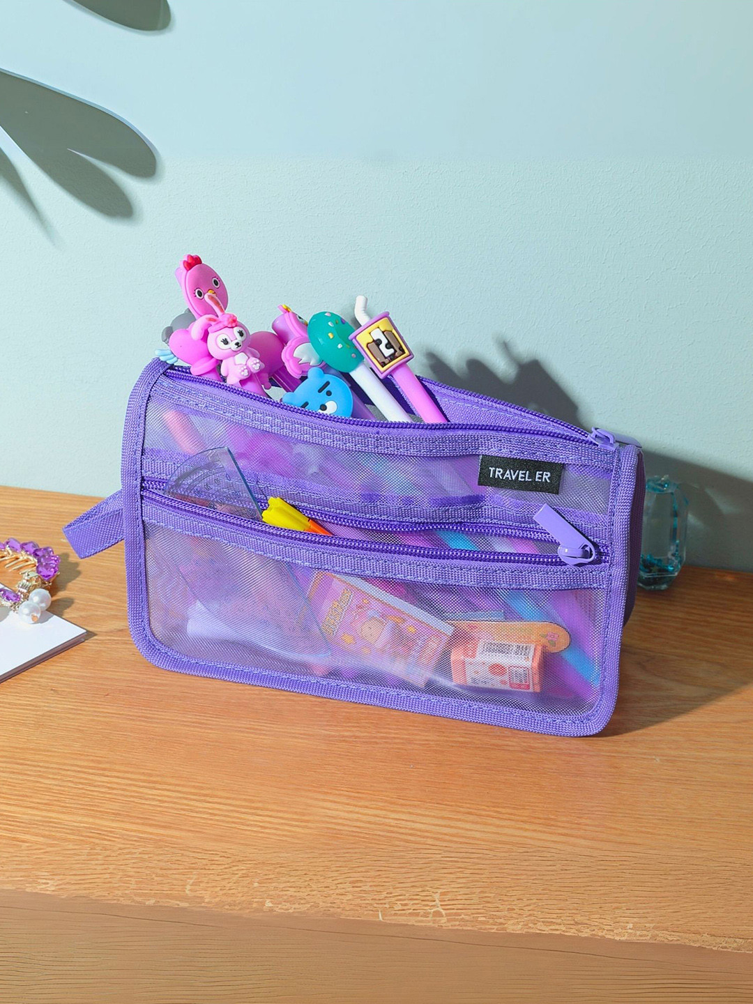 

Tinker Squad Kids Lavender Mesh Transparent Pencil Case