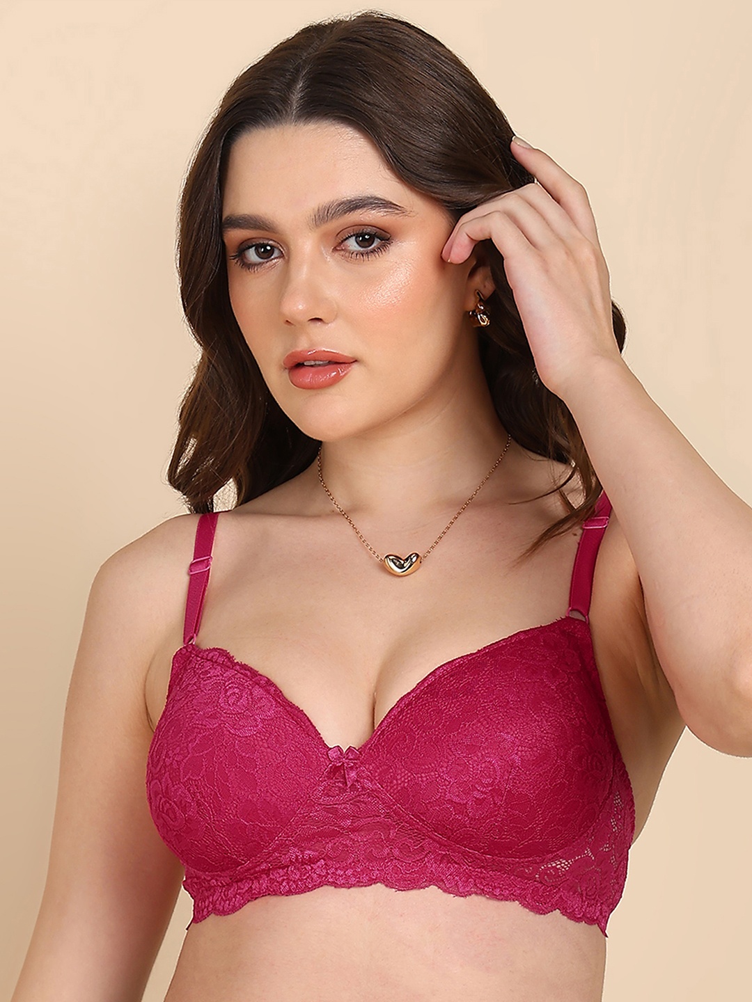 

Dressberry Lightly Padded Elegant Lace Bra, Fuchsia